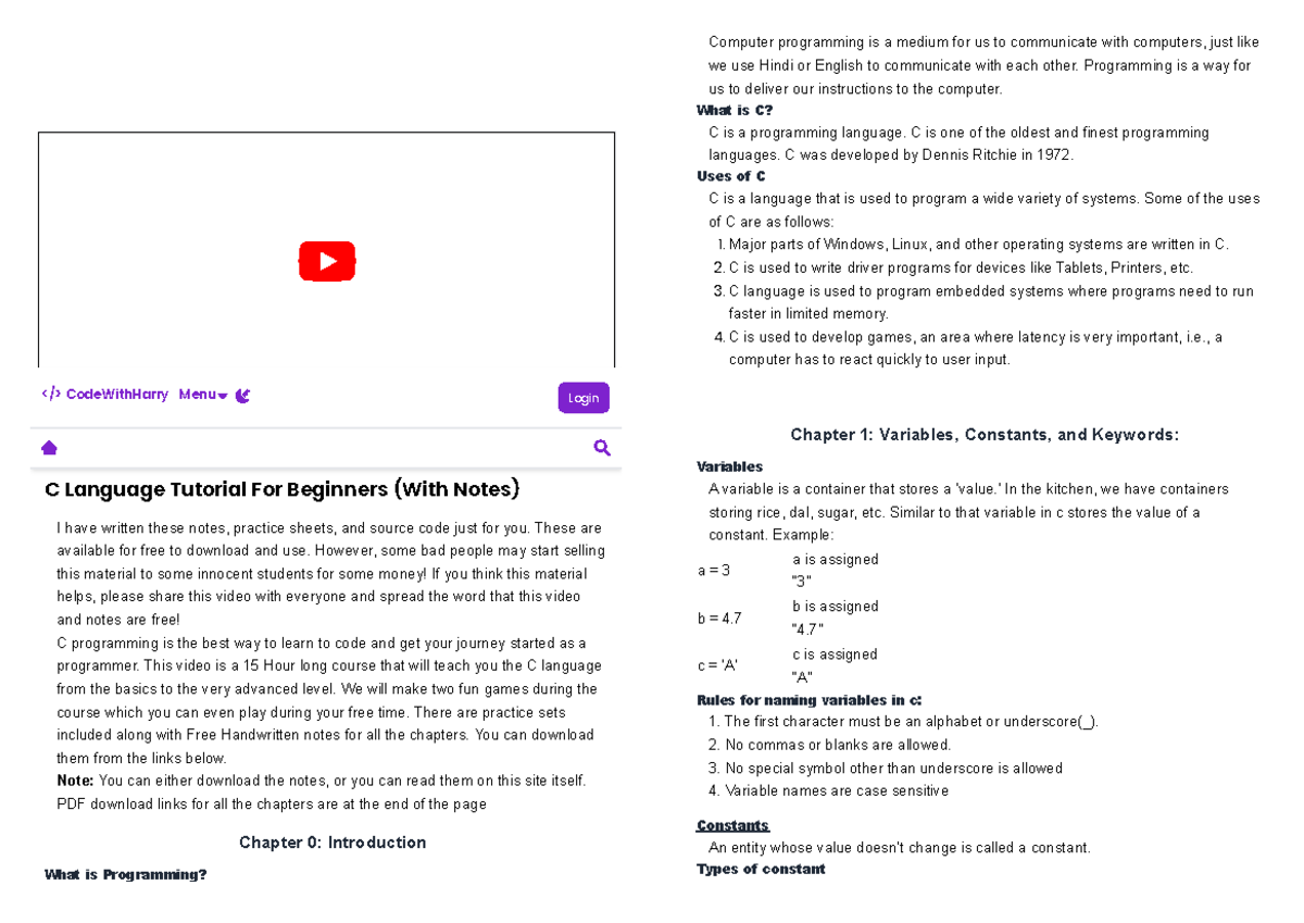 C Programming Basics Tutorial for Beginners (With Free Notes) - Studocu