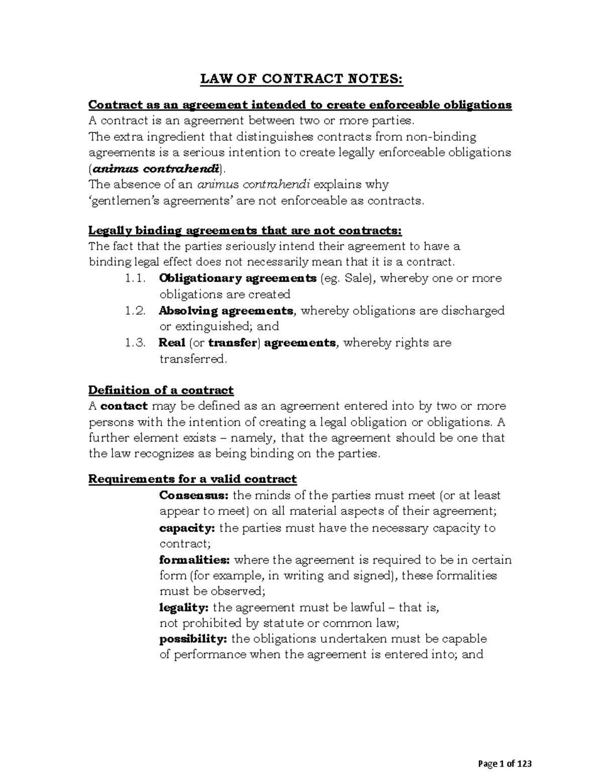 LAW OF CONTRACT NOTES: Understanding Enforceable Agreements and ...