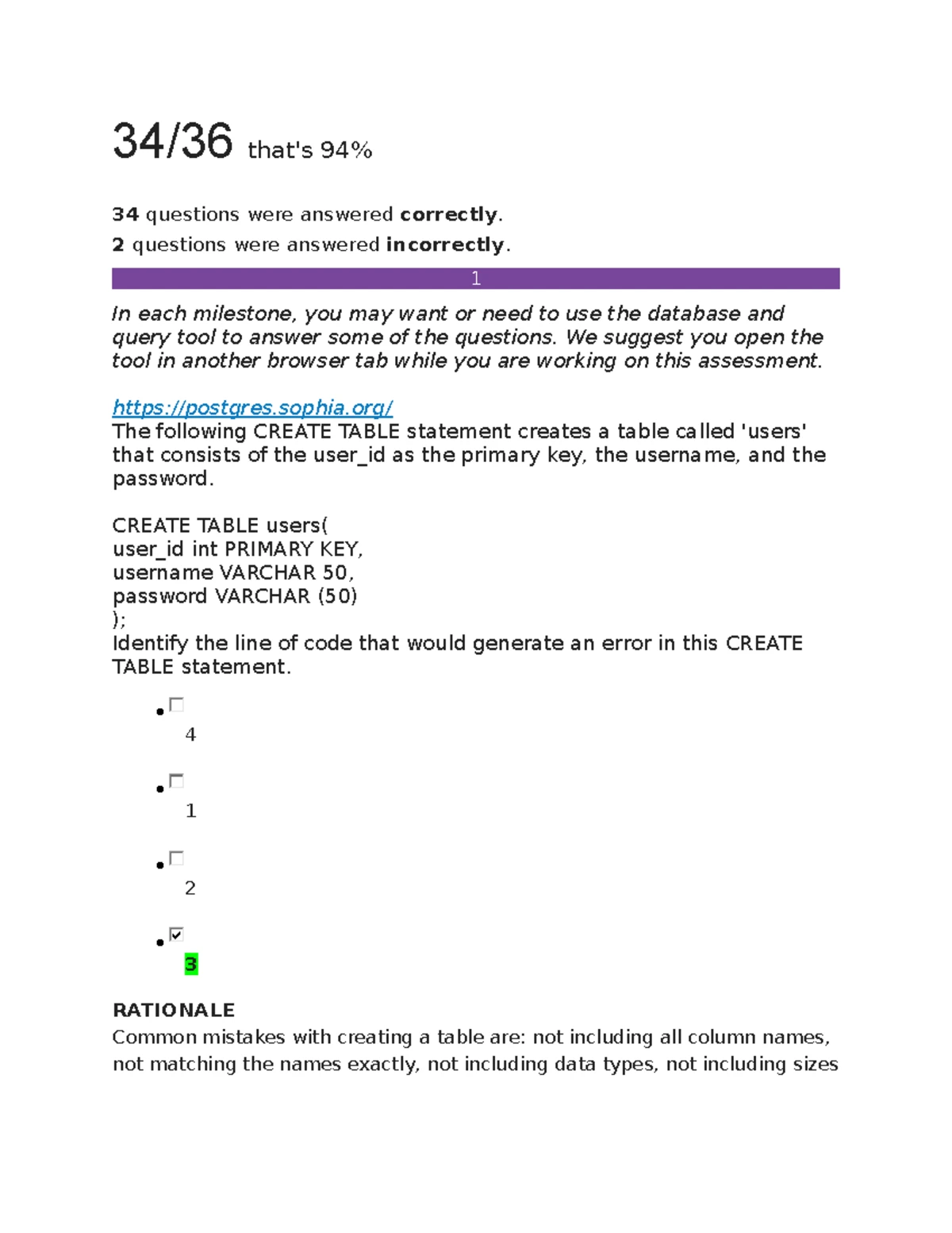Relational Databases - Unit 3 Milestone 3 Quiz Notes - Studocu