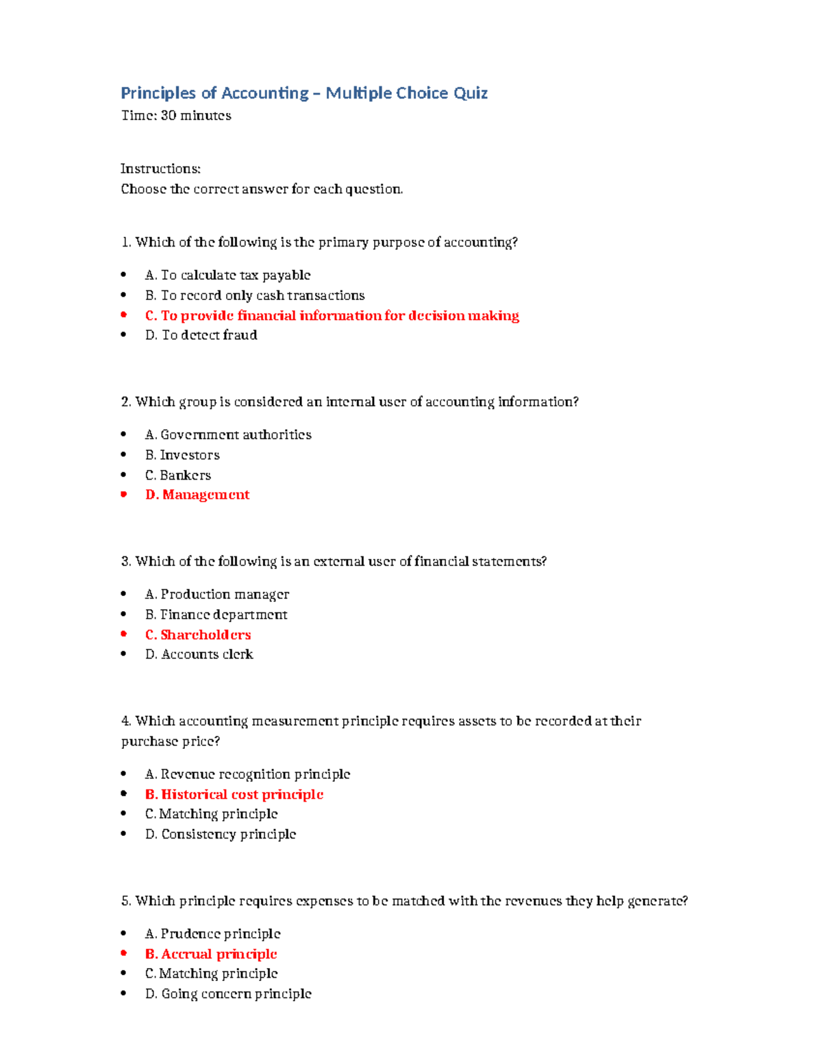 Principles of Accounting ACCT101 MCQ Quiz with Answers - Studocu
