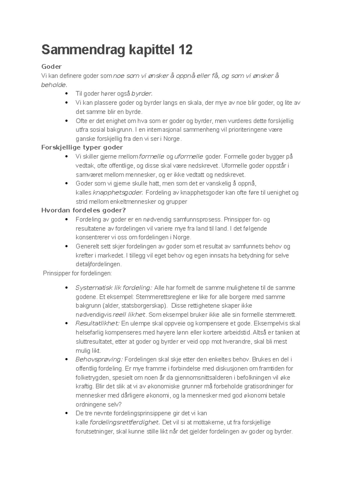 Kapittel 12 - En Analyse av Goder, Makt og Fordeling - Studocu