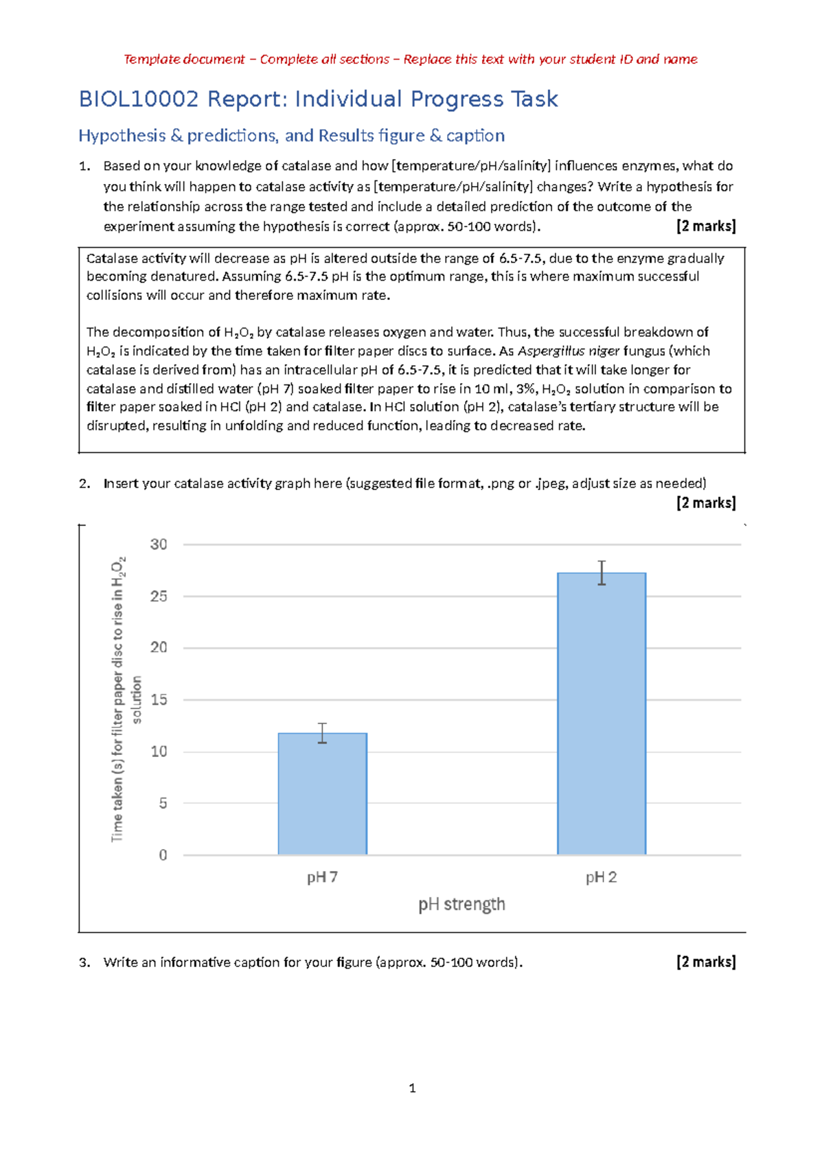 BIOL10002 Individual Progress Task: Catalase Activity Hypothesis and ...