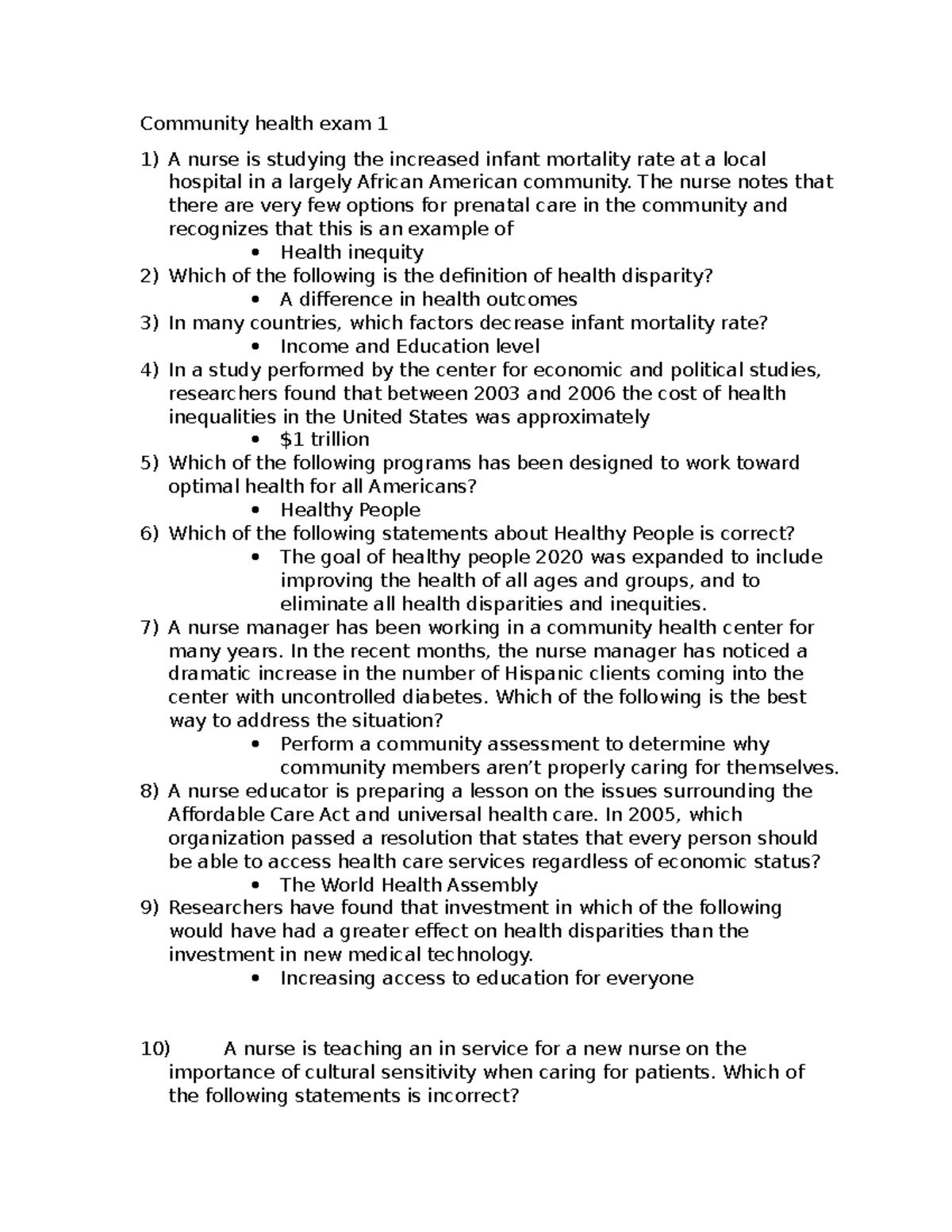 Community Health Exam 1 Review Notes for HLT 303 - Studocu