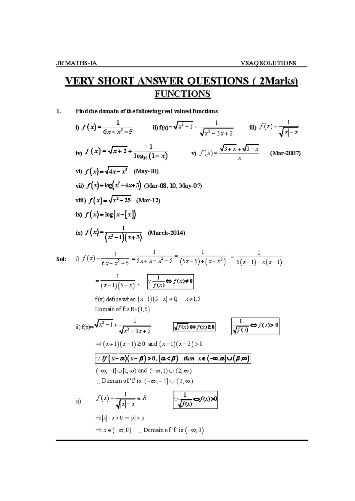 1A VSAQ - Important Solutions for Very Short Answer Questions - Studocu