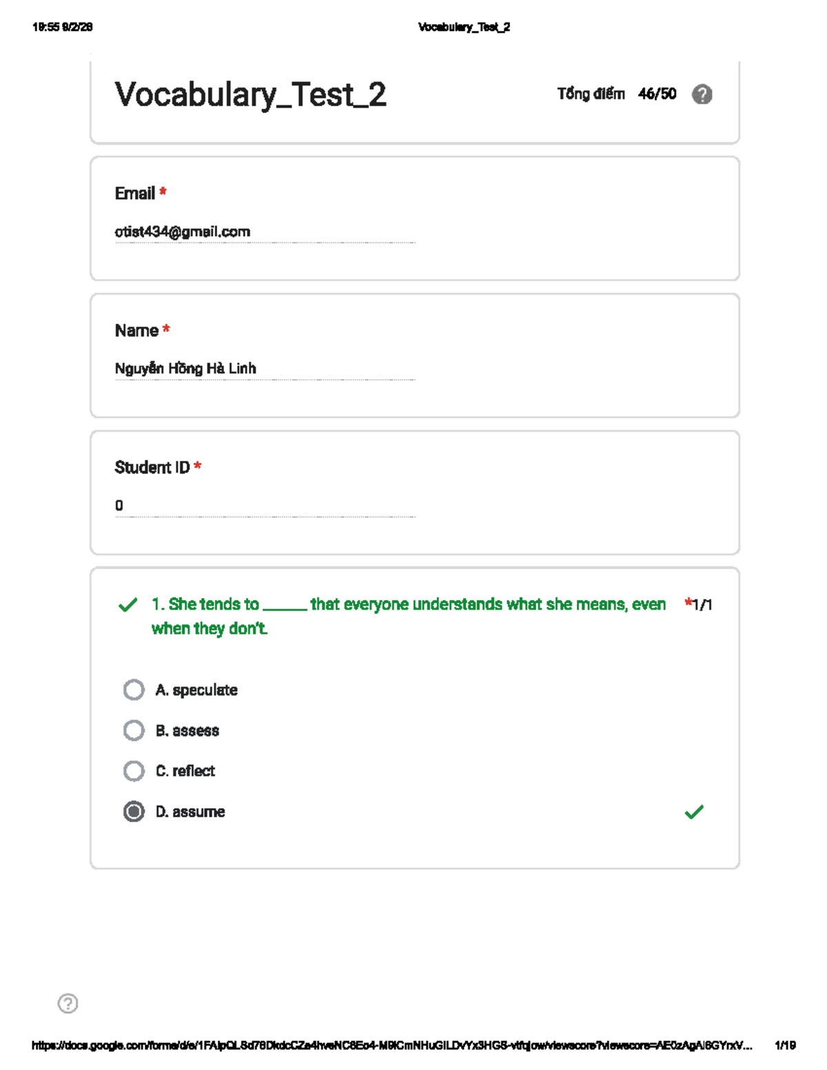 19:55 Vocabulary_Test_2 - Vocabulary Questions and Answers - Studocu