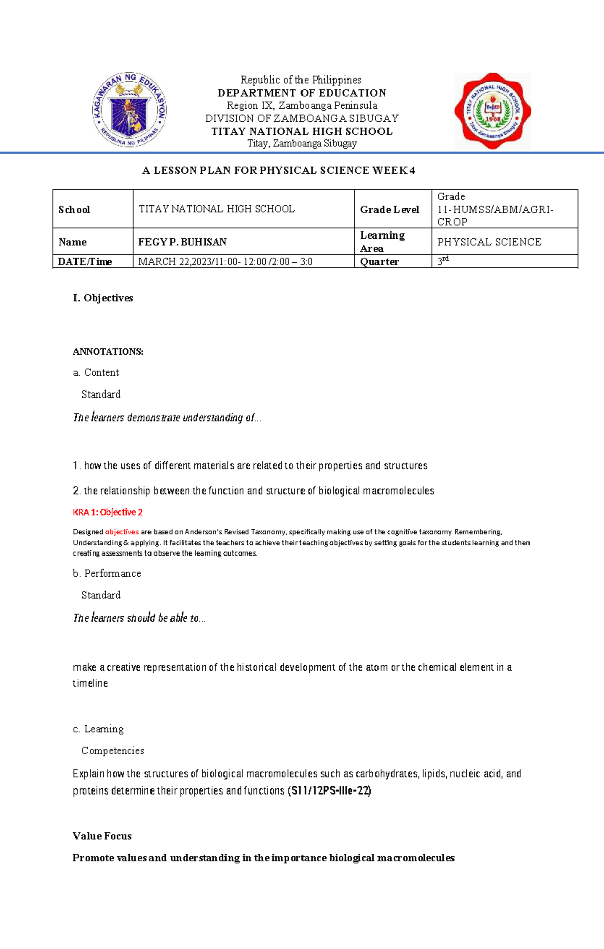 Protein DLP For science - Republic of the Philippines DEPARTMENT OF ...