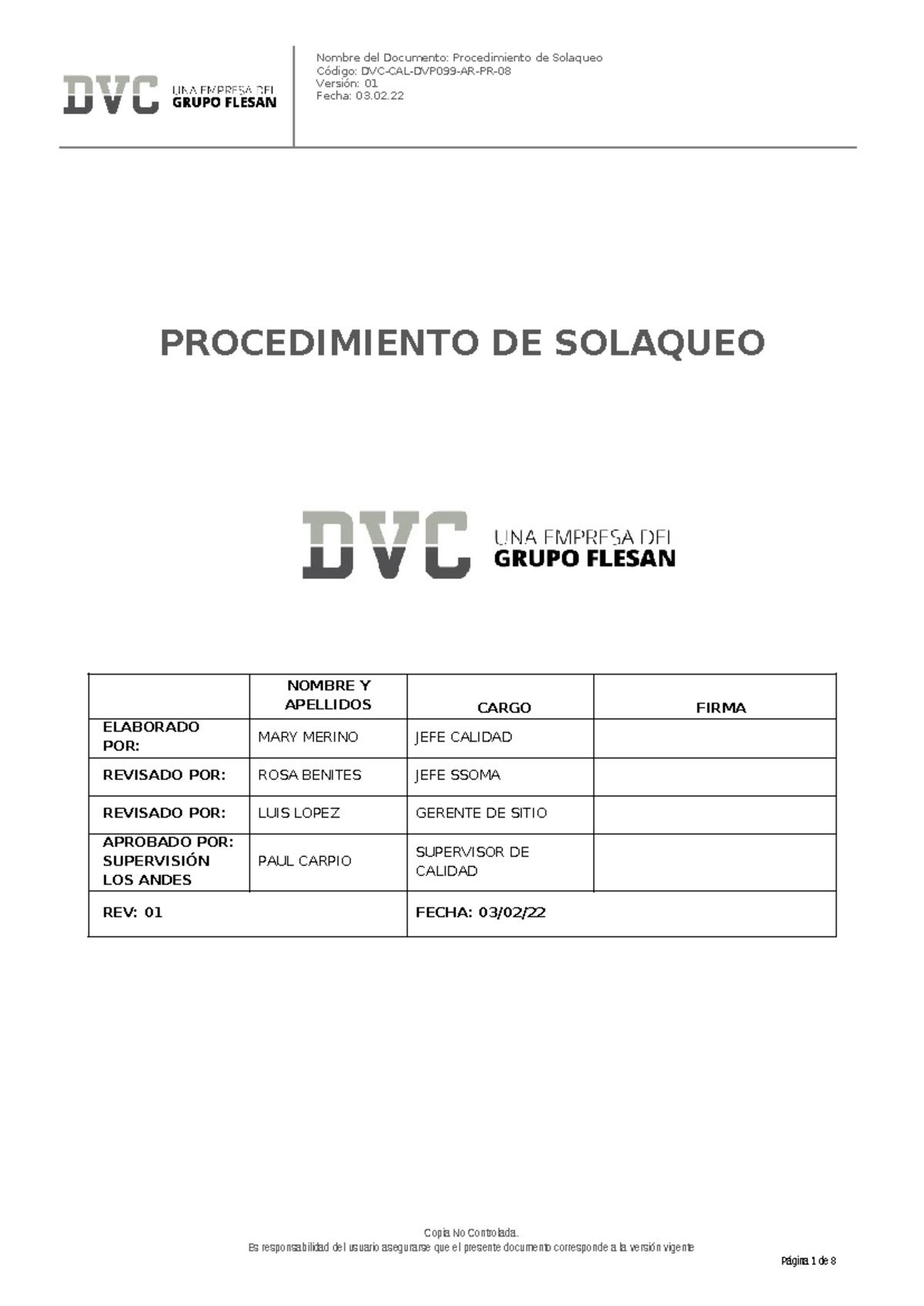 DVC-CAL-DVP099-AR-PR-08 - Procedimiento para Solaqueo en Construcción - Document Preview