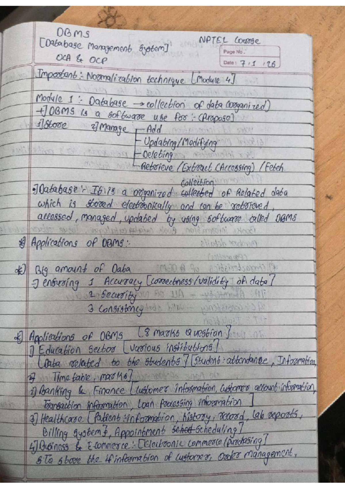DBMS Techniques and Applications - OBMS NPTEL Course Notes - Studocu