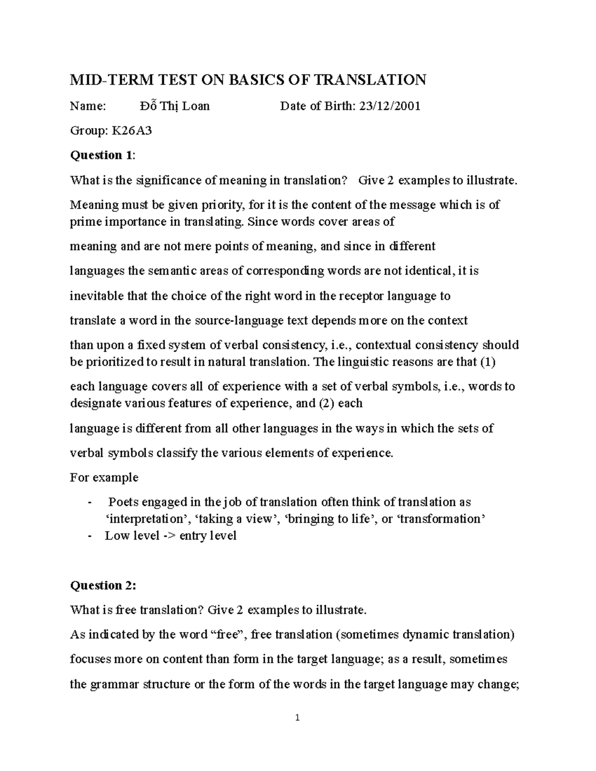Final Revision for Basics of Translation - English Course 101 - Studocu