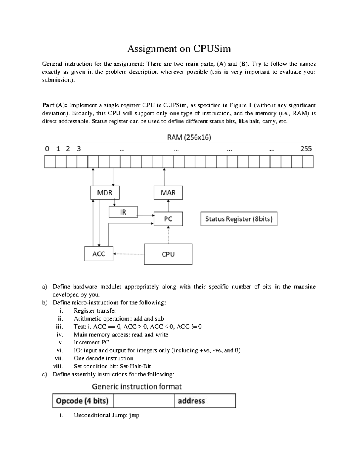 CPUSim-Assignment: Implementing a Single Register CPU & Updates - Studocu