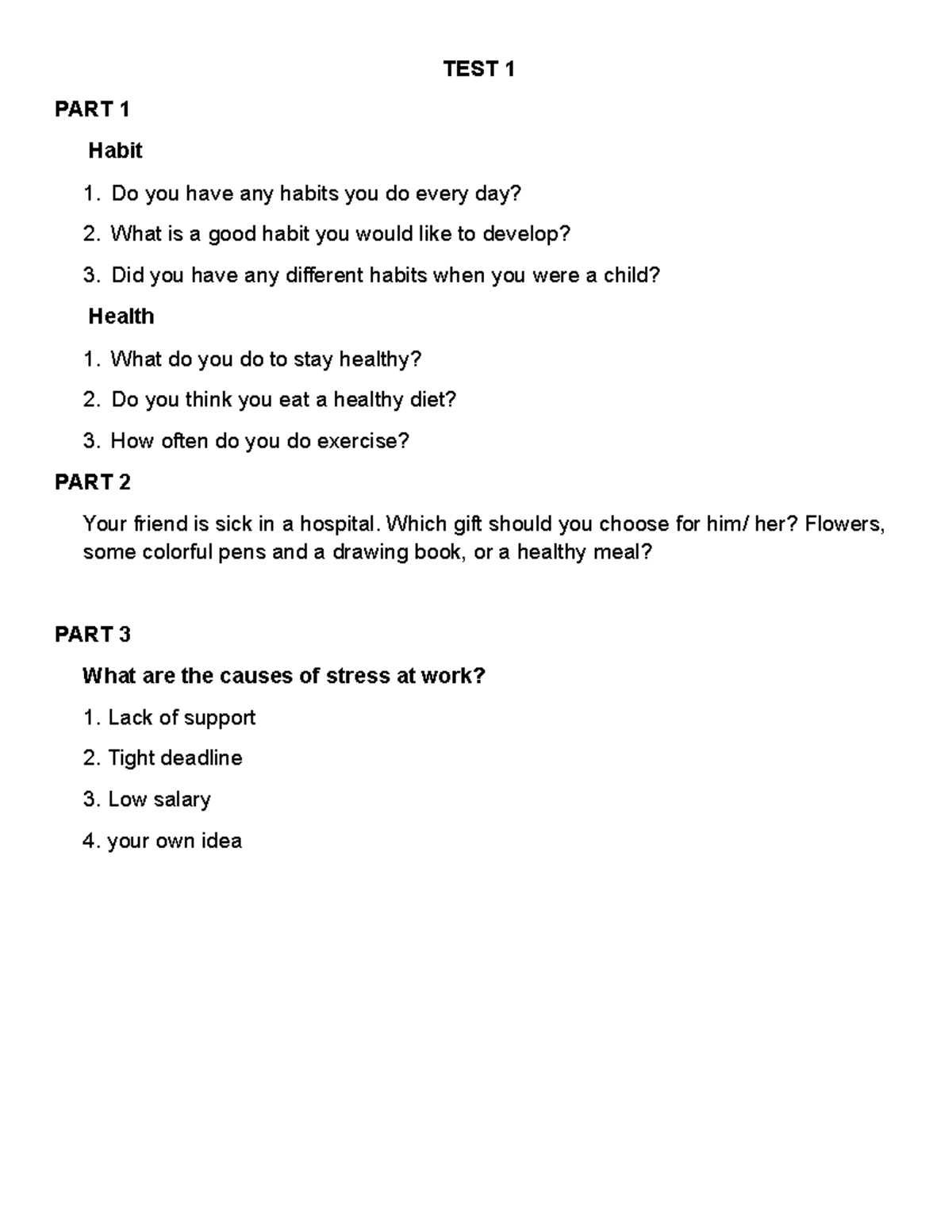 TEST 1-10: Daily Habits, Health, Housing, and Technology Insights - Studocu