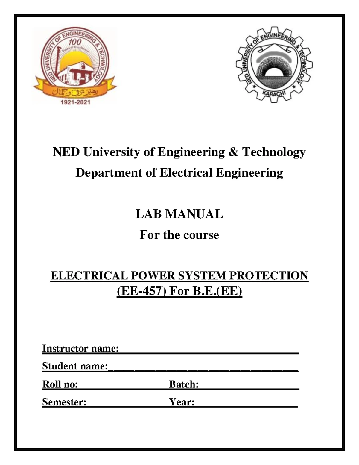 PG 04 EEC514 - Advanced Power System Protection Lab Manual ...