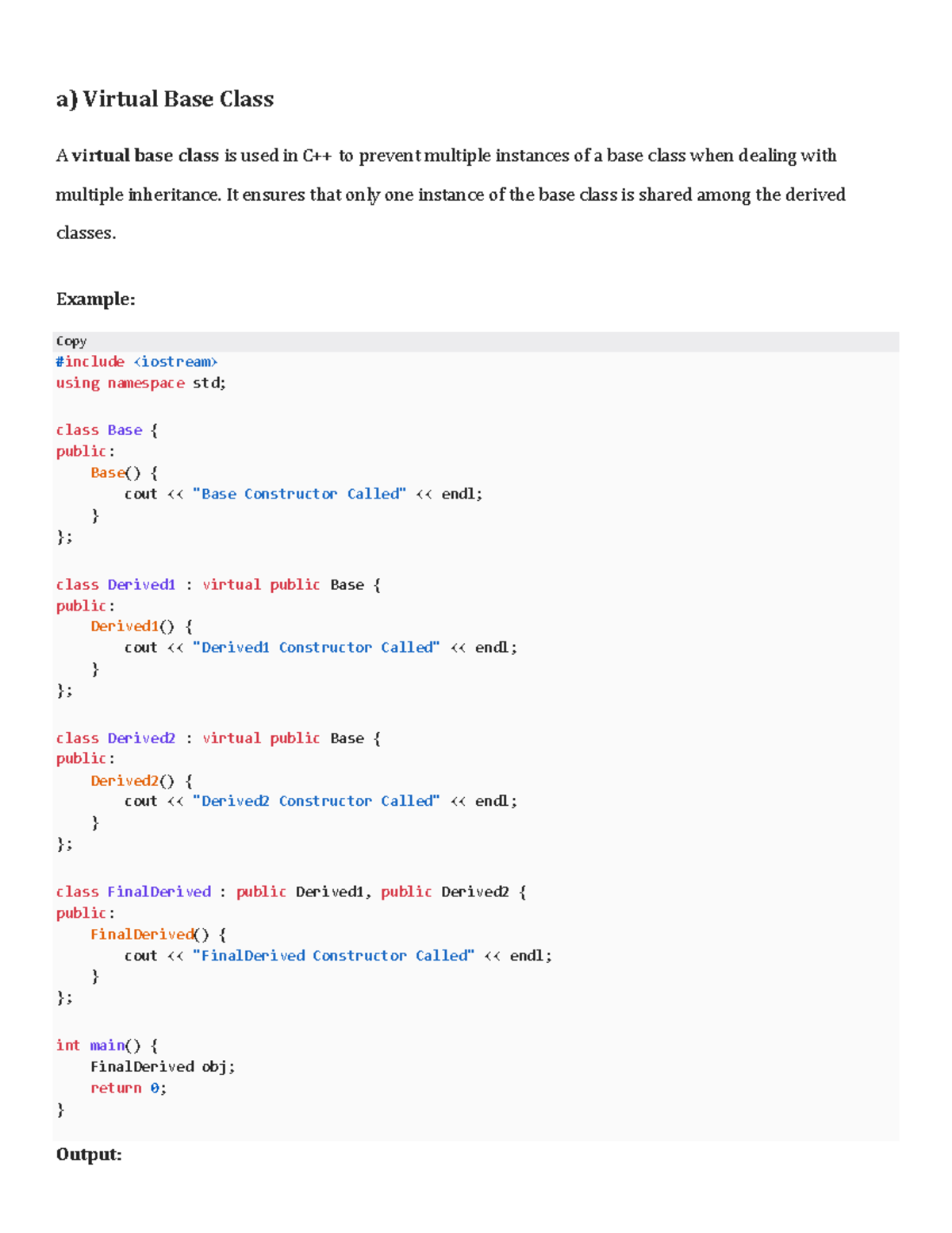 C++ Programming Concepts: Virtual Base Classes & File Streams - Studocu