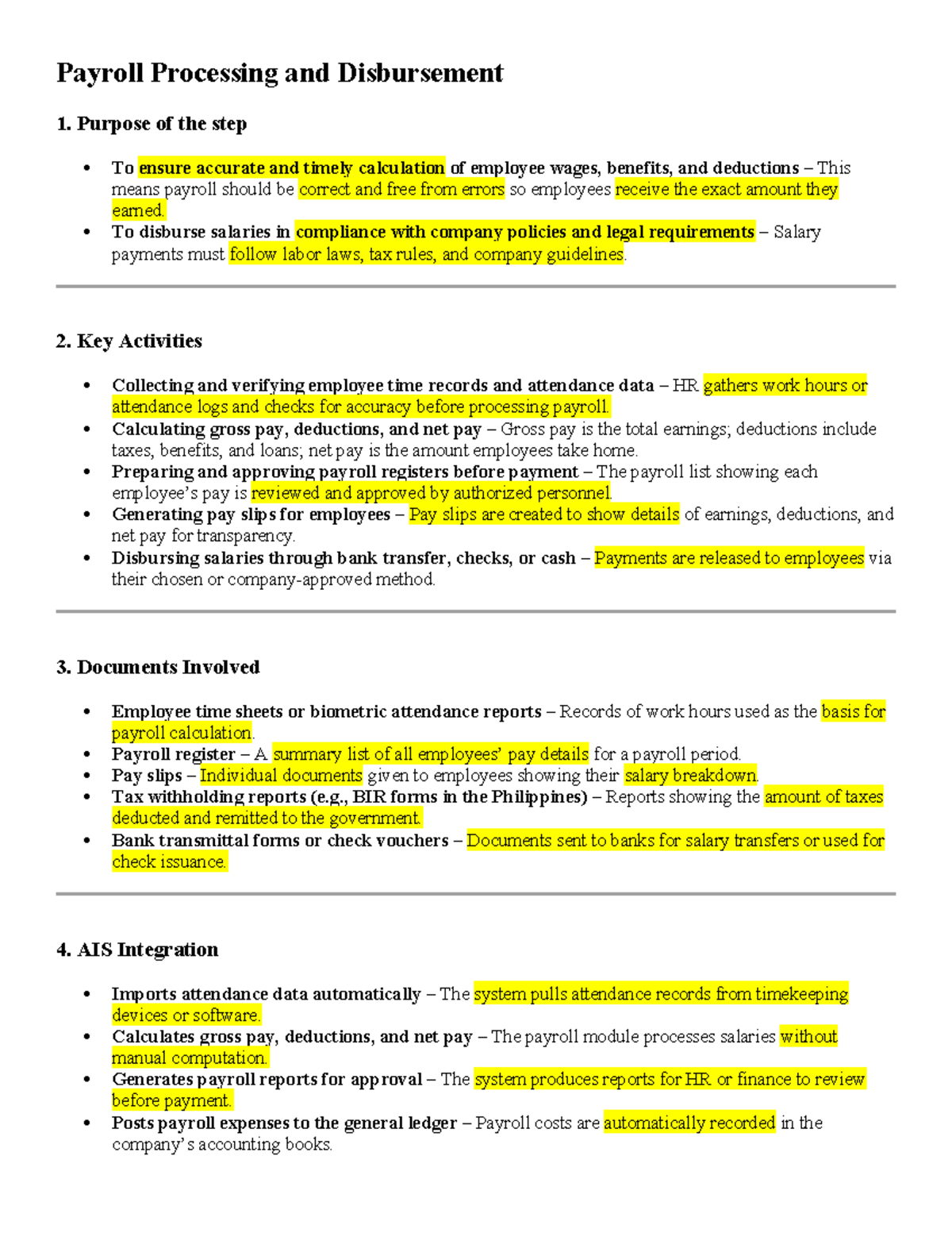 Payroll Processing and Disbursement (AIS) Overview and Key Activities ...