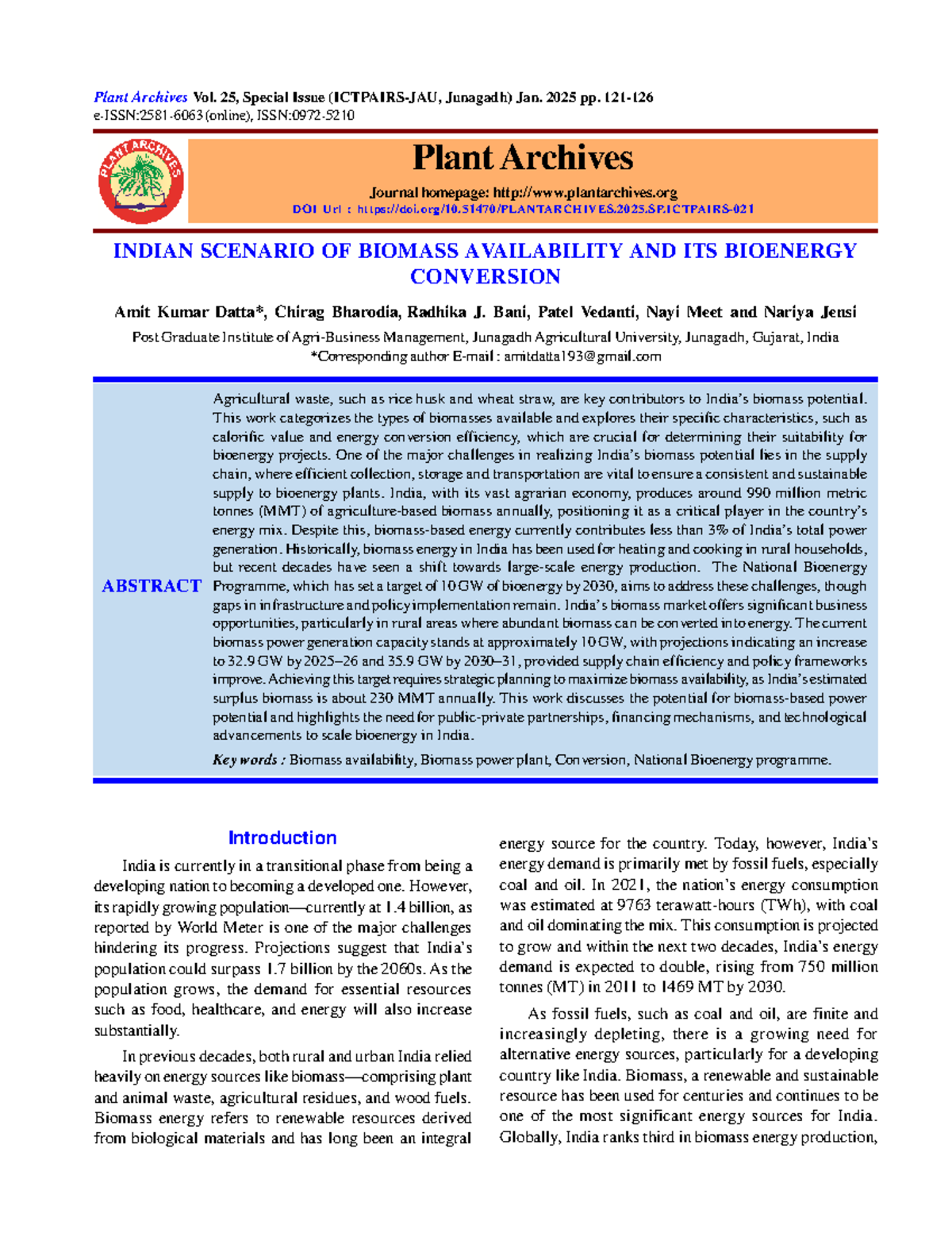 Indian Scenario of Biomass Availability & Bioenergy Conversion (PGIM ...