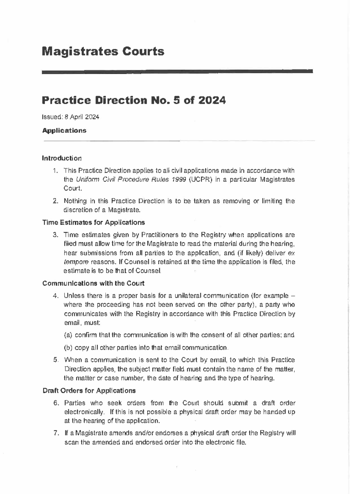 Practice Direction No. 5 of 2024: Civil Applications Overview - Studocu