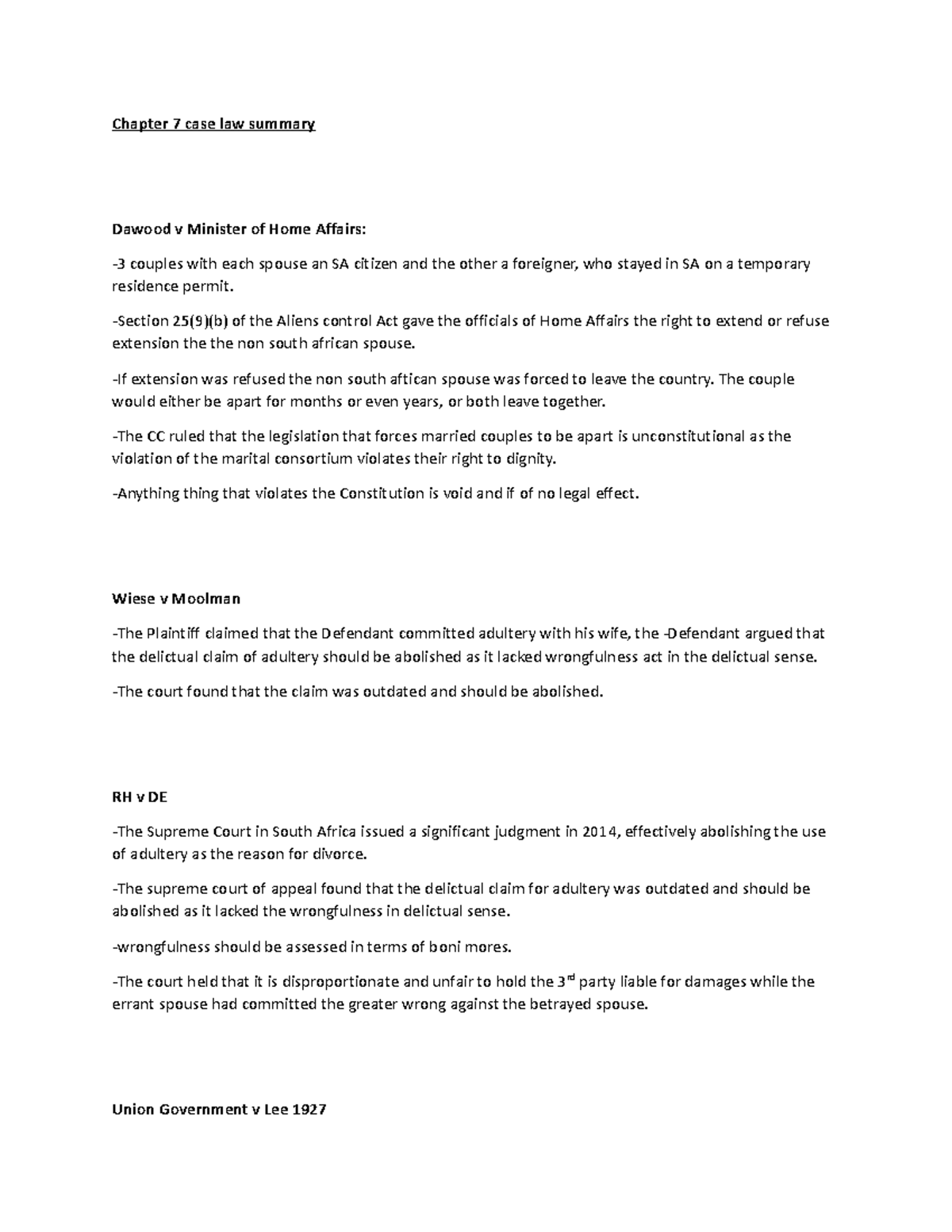 Family Law Chapter 7 Case Law Summary and Key Insights - Studocu