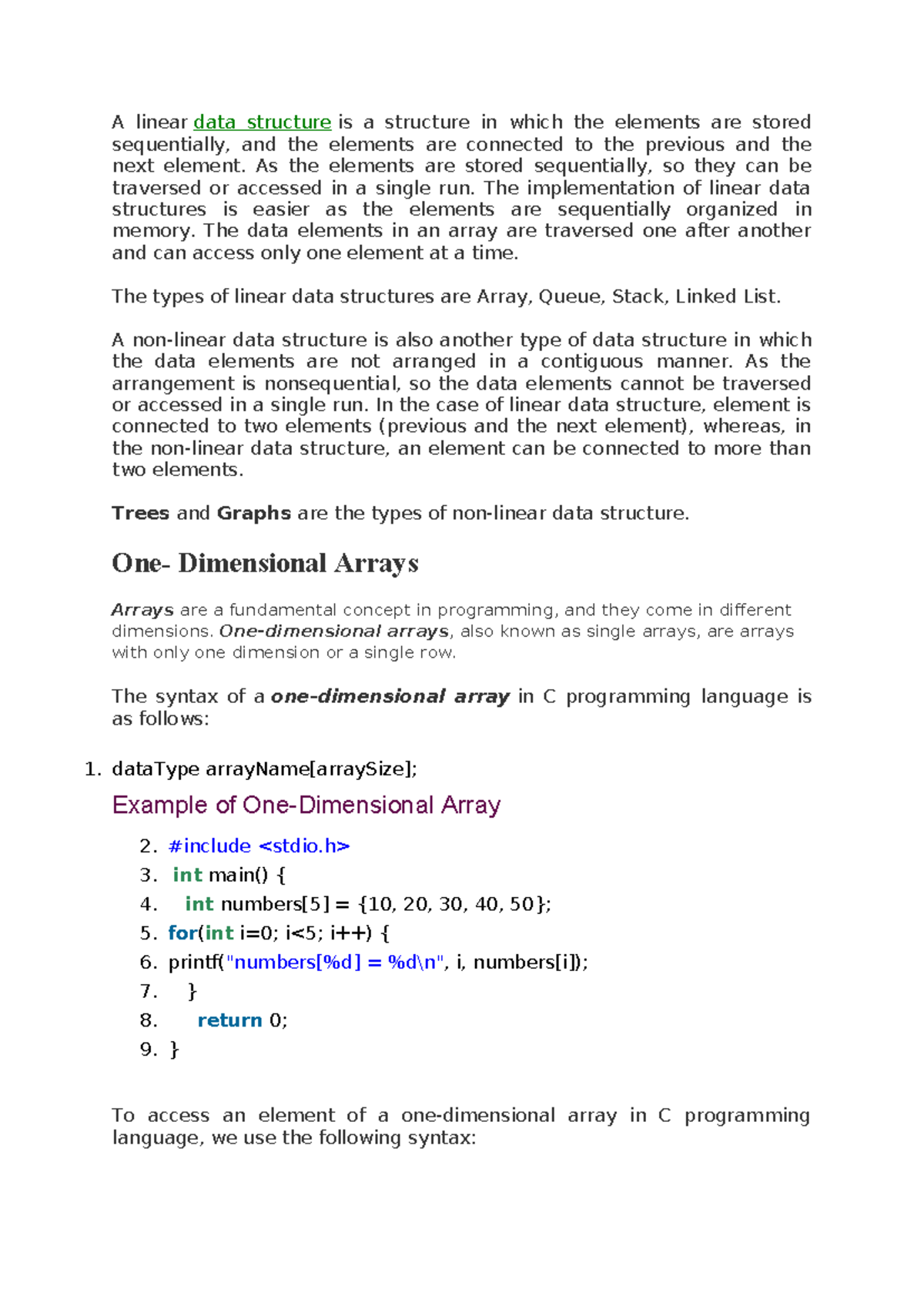 Unit-2 DS: Understanding Linear Data Structures and Arrays - Studocu