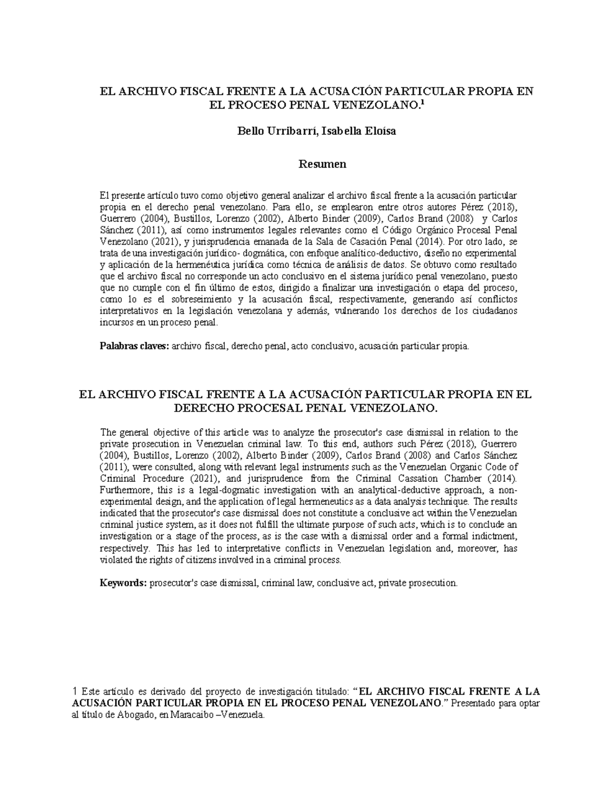 EL ARCHIVO FISCAL Y LA ACUSACIÓN PARTICULAR PROPIA EN EL PROCESO PENAL ...