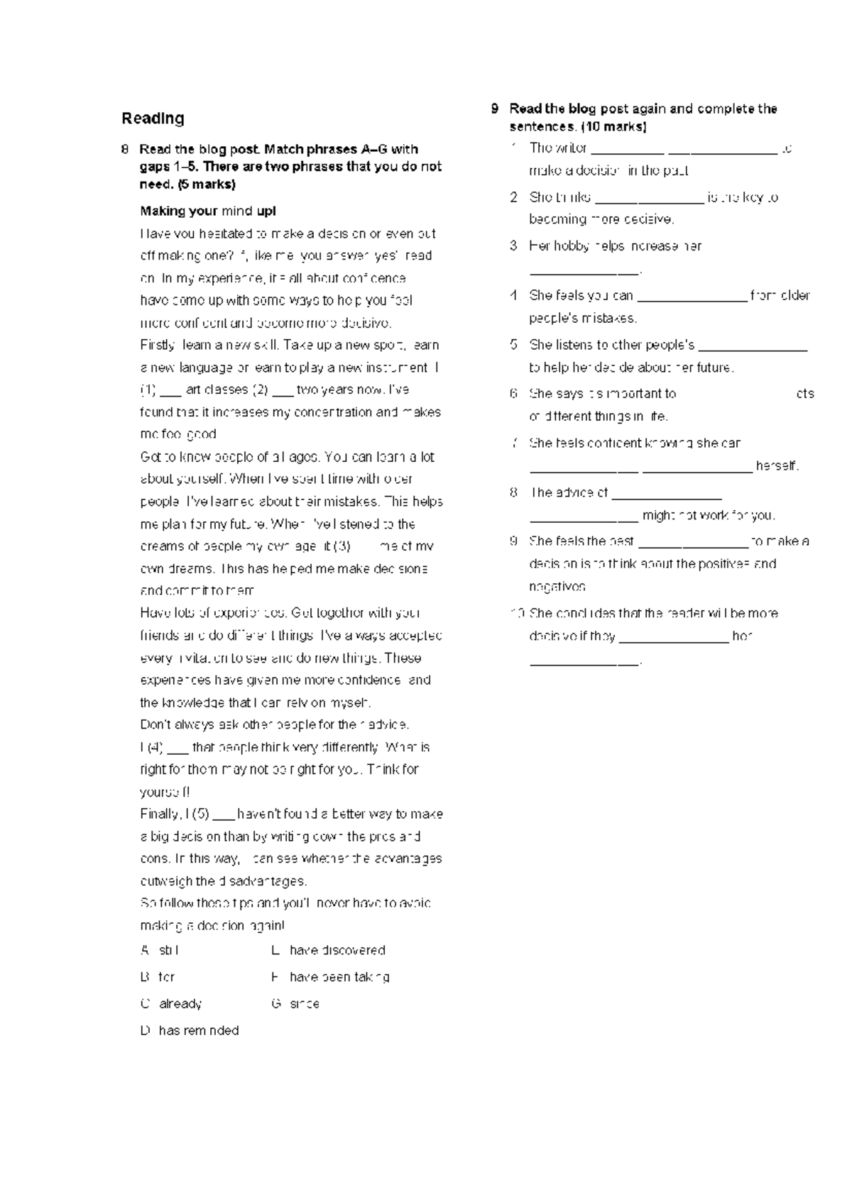 Reading Comprehension Practice 2: Decision-Making Strategies - Studocu