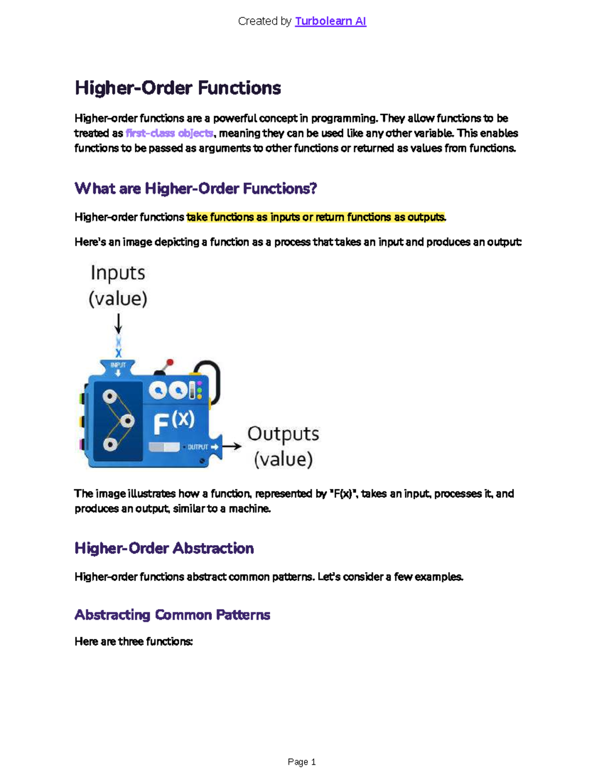 Notes on Higher Order Functions - Turbolearn AI - Studocu