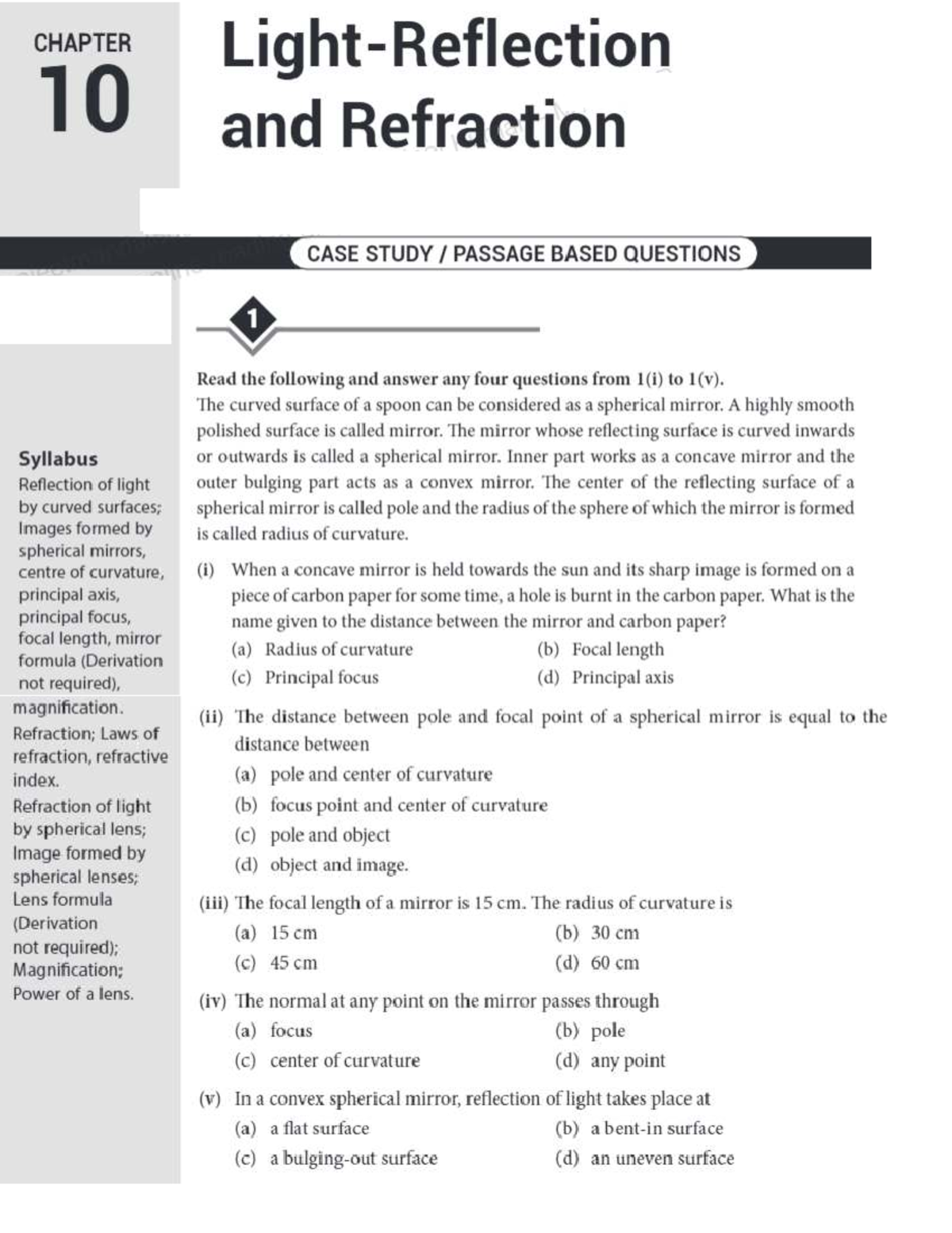 CHAPTER 10: Reflection & Refraction Case Study Questions and Answers ...