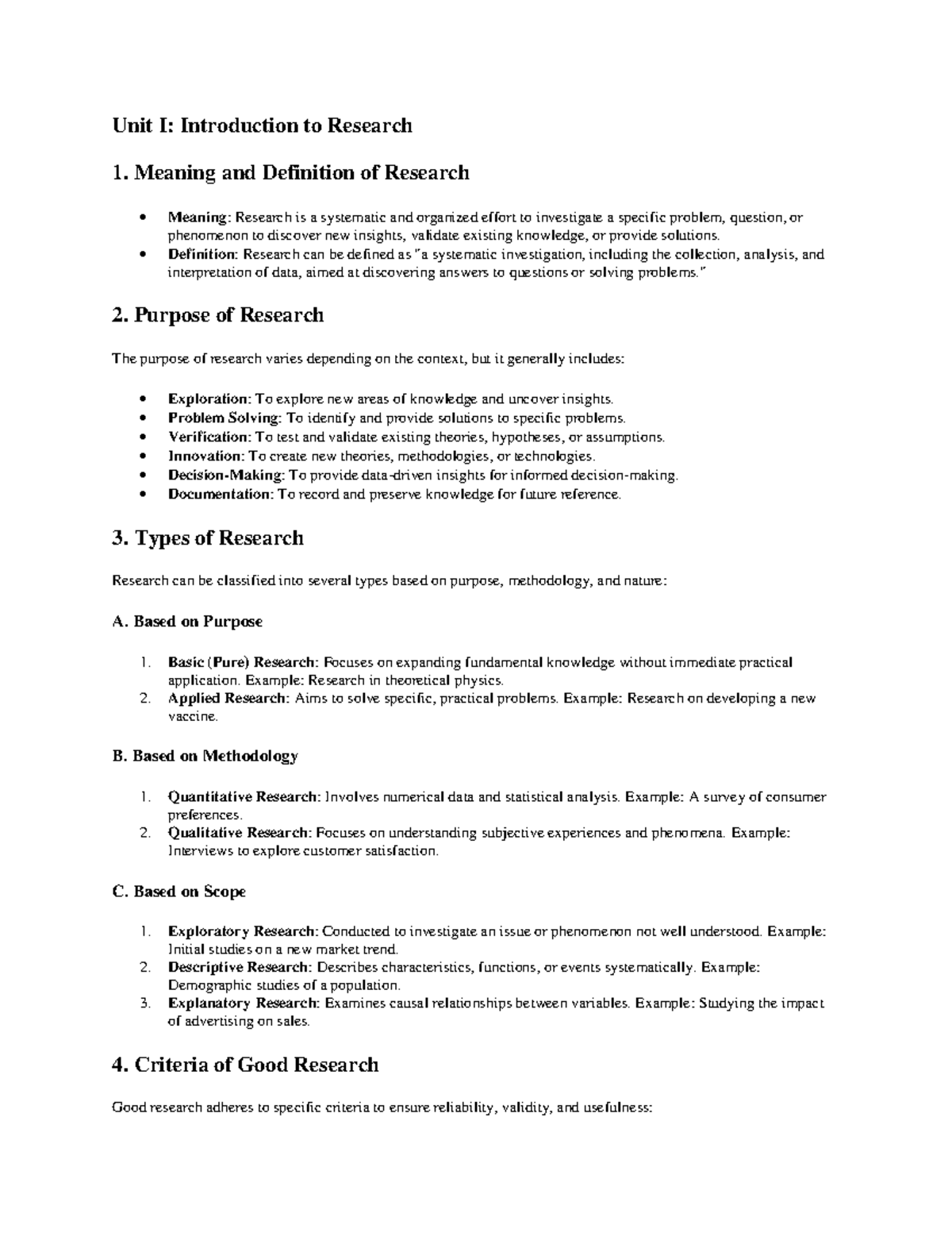 Research Methodology - Short Notes (Unit I) - Studocu