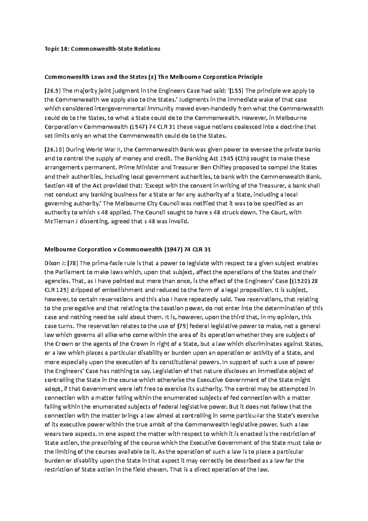 Topic 10: Commonwealth-State Relations and the Melbourne Corporation ...