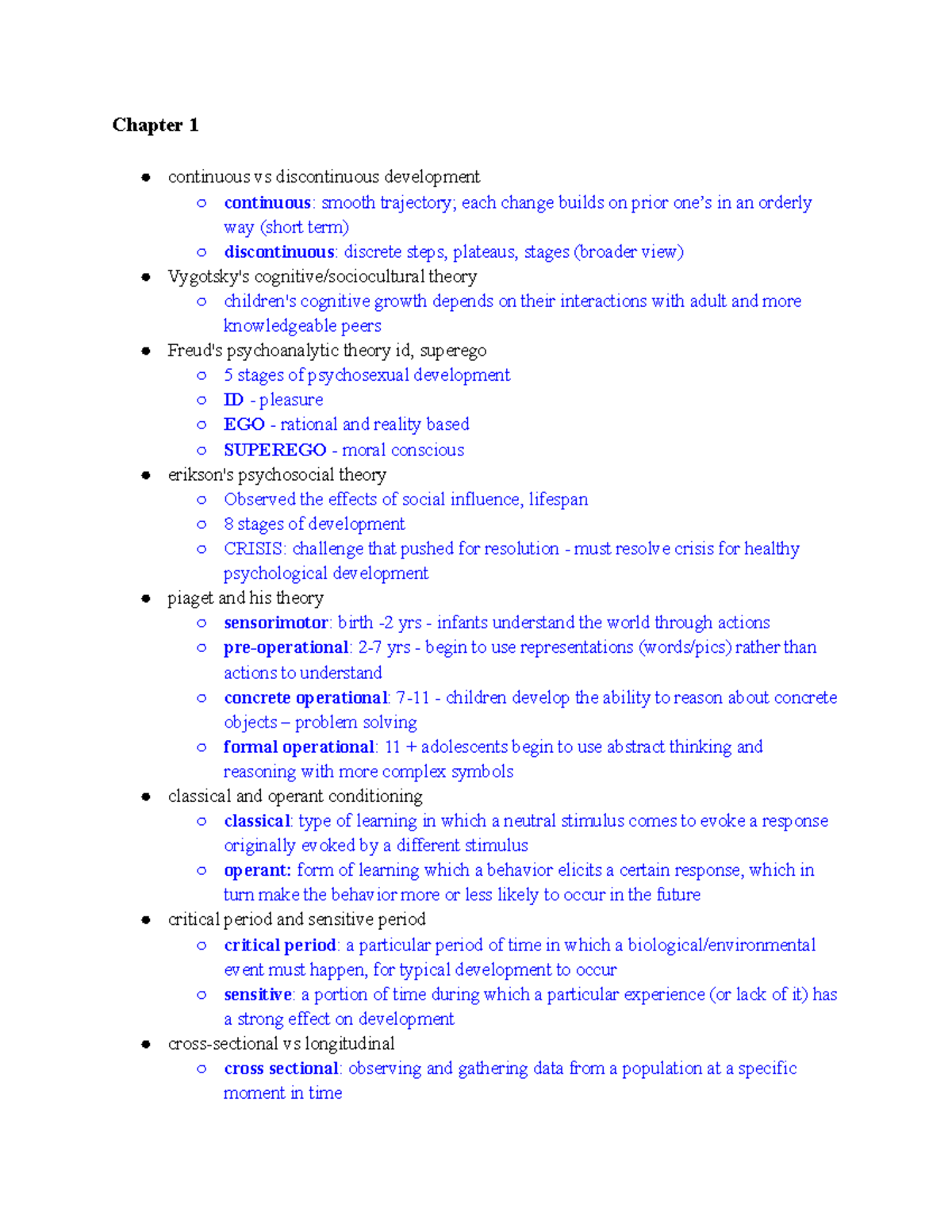 Dev Psych Exam Review: Key Concepts in Developmental Theories and ...