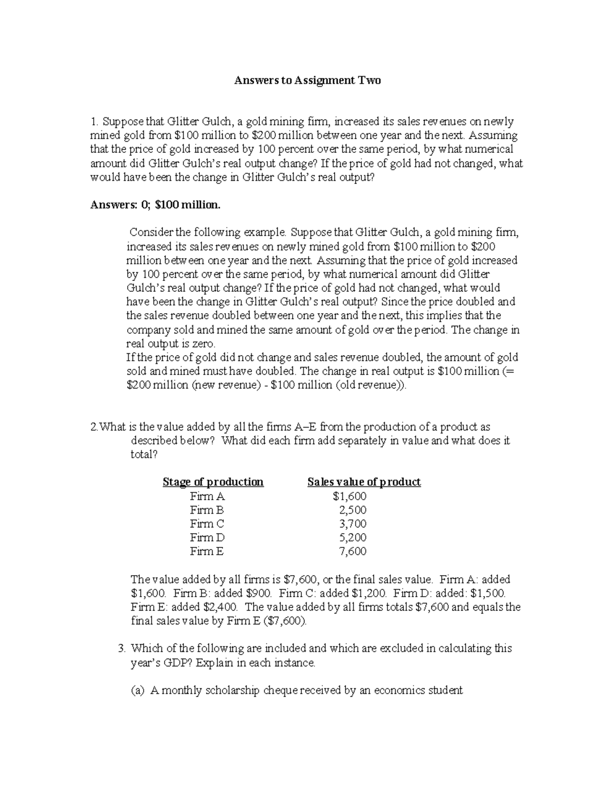Answers to Assignment 2: Economic Output and GDP Analysis - Studocu