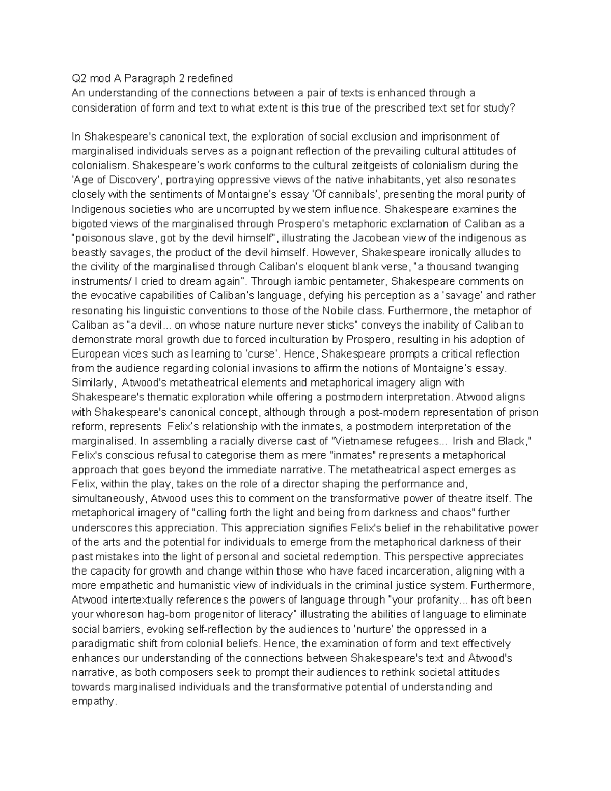 Q2 mod A Essay Notes: Exploring Textual Connections in Hagseed - Studocu