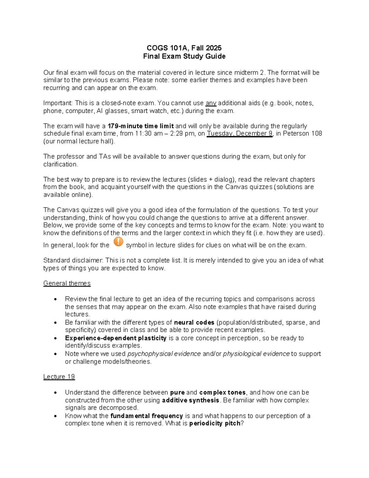 COGS 101A, Fall 2025 Final Exam Study Guide Overview - Studocu
