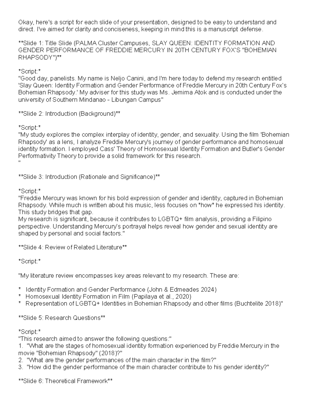 Script for Presentation: Gender Performance & Identity in Bohemian ...