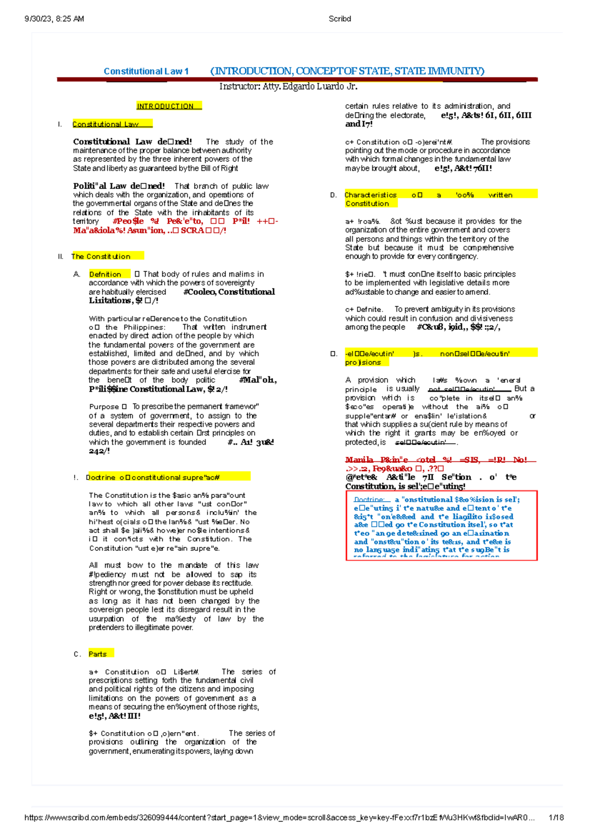 CRUZ Constitutional Law 1 Notes: Intro, State Concept & Immunity - Studocu