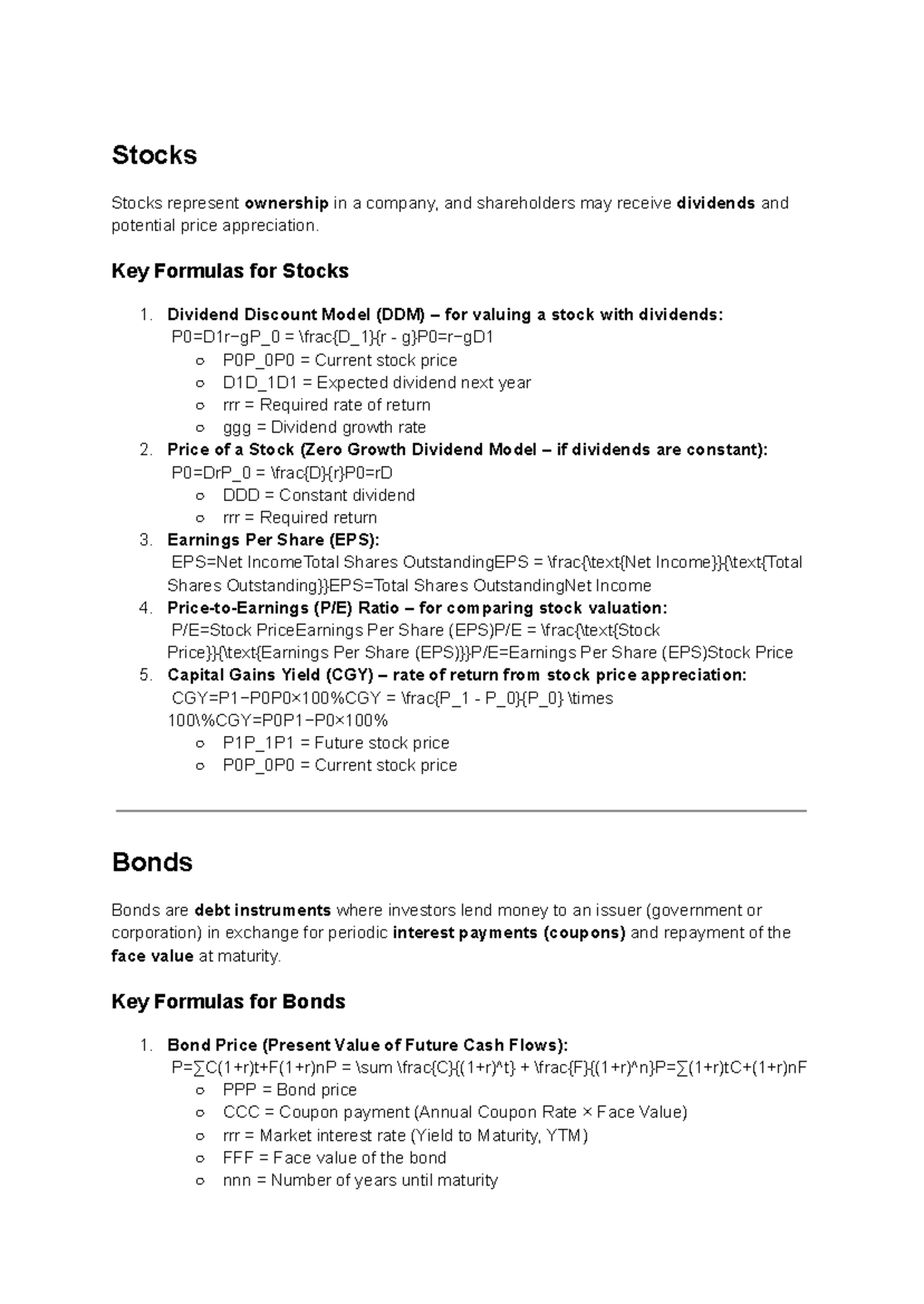 Stocks Notes (STU) - Stocks Stocks represent ownership in a company ...