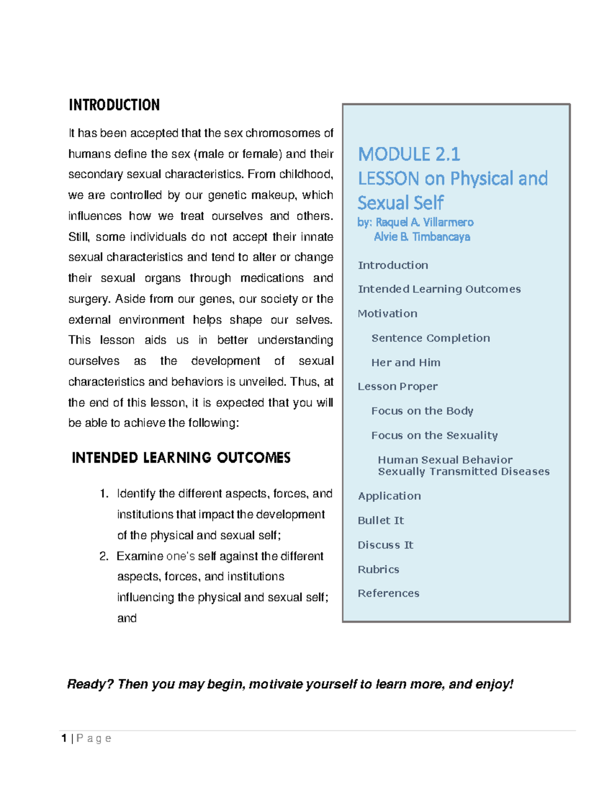 M2L1: Understanding Physical and Sexual Self in Human Development - Studocu