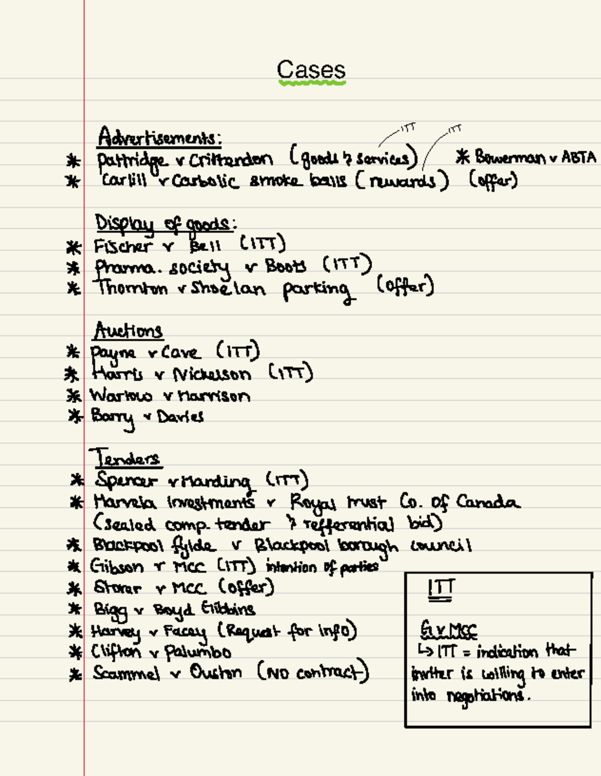 Cases & Statutes Revision for Law (ITT) - Comprehensive Overview - Studocu