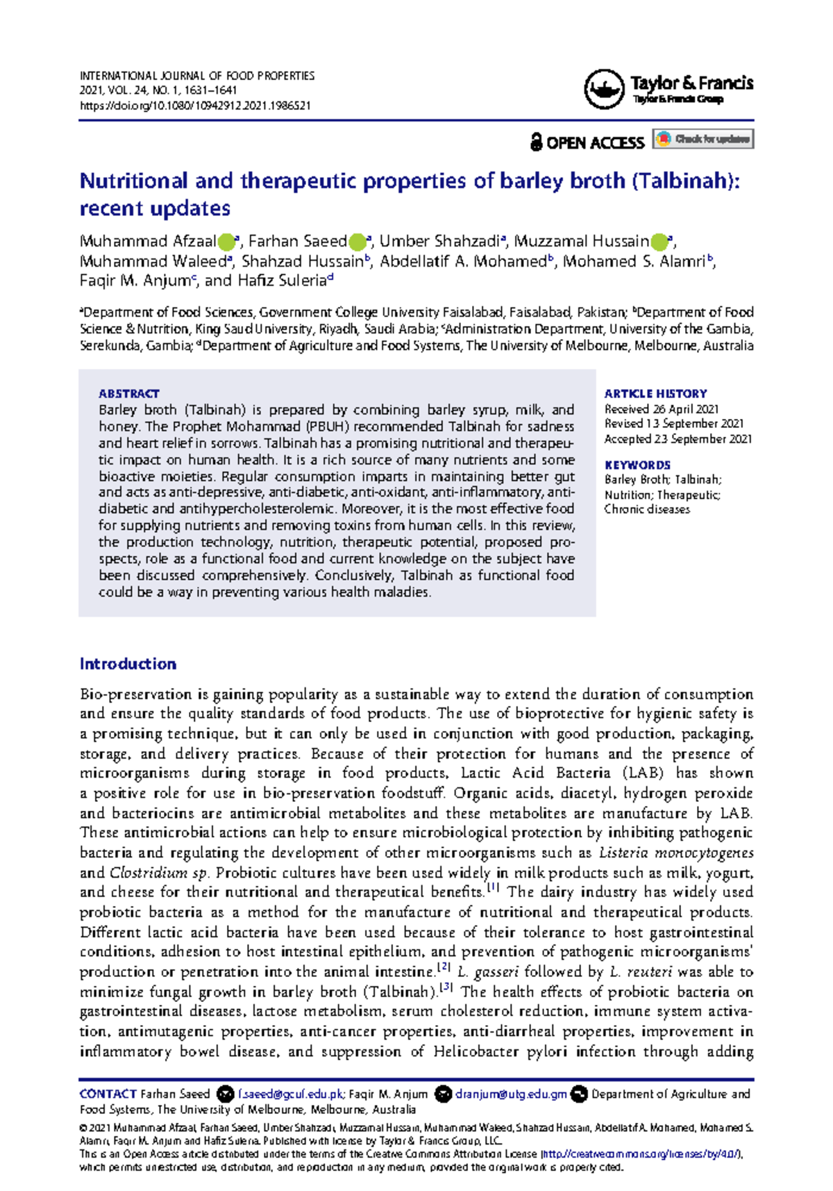 Nutritional & Therapeutic Properties of Barley Broth (Talbinah ...