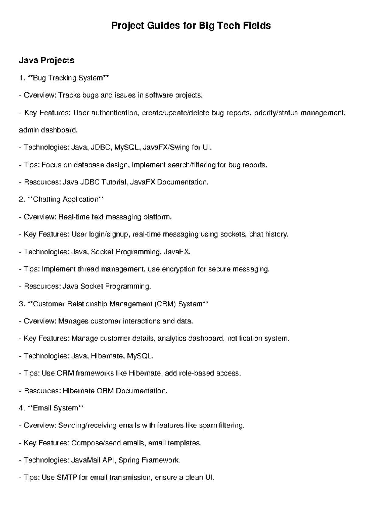 Project Guides for Big Tech: Java & Python Projects Overview - Studocu