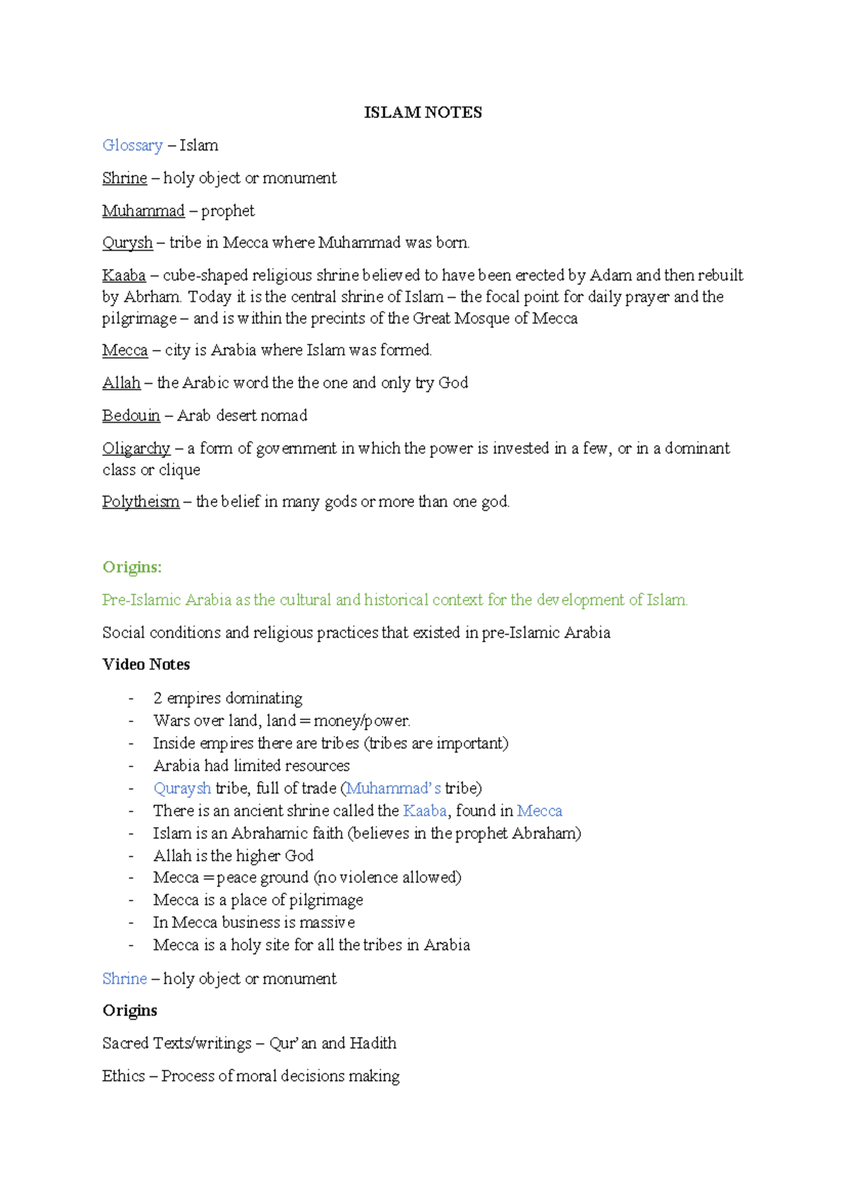 ISLAM 101: Key Concepts and Glossary of Beliefs and Practices - Studocu