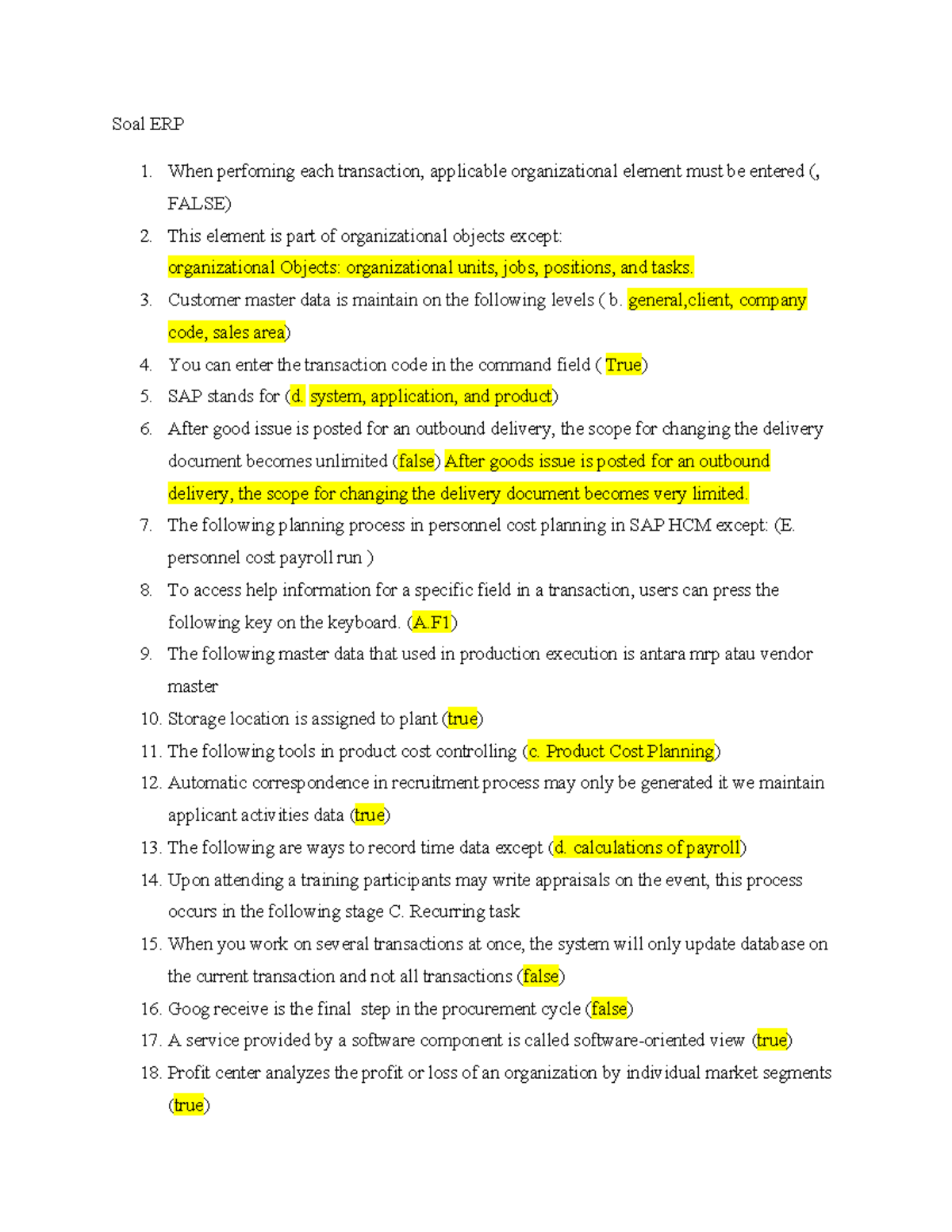 Toaz - ERP Fundamental Exam Notes and Answers - Studocu