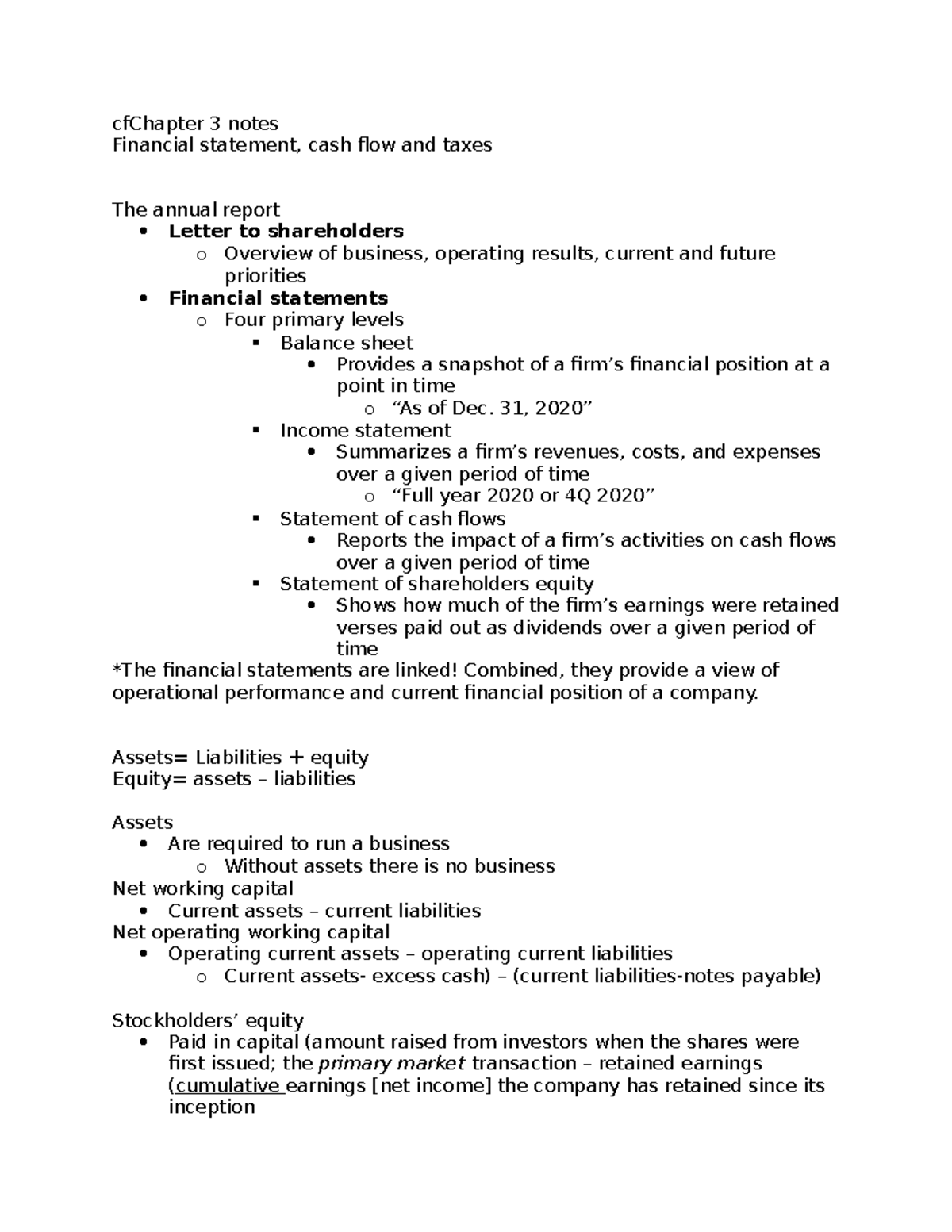 Chapter 3 class notes - cfChapter 3 notes Financial statement, cash ...