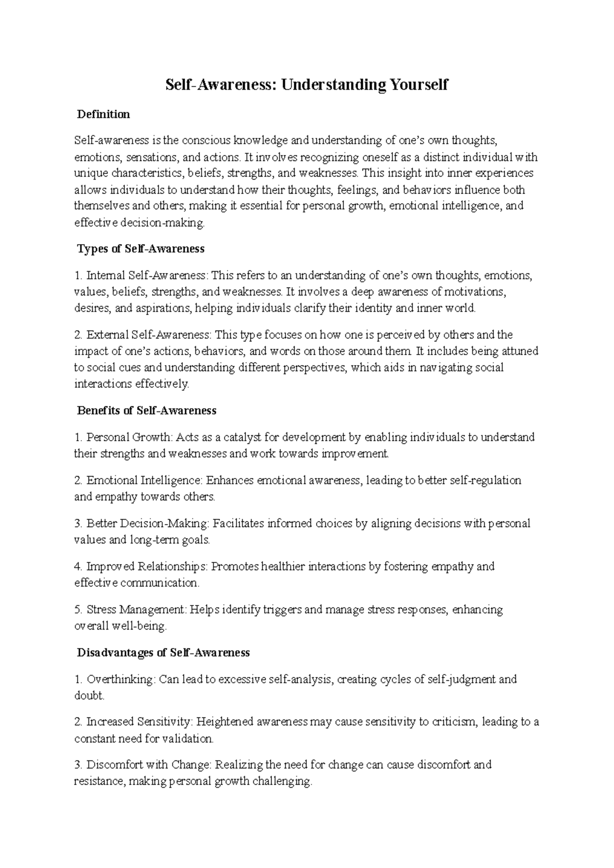 Self – awareness - Self-Awareness: Understanding Yourself Definition ...