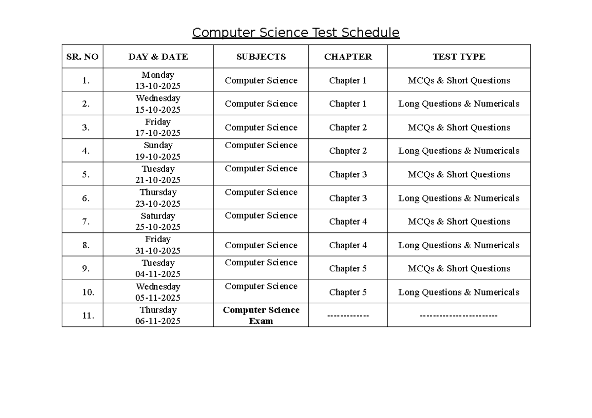 Computer Science First Term Exam Schedule - Studocu