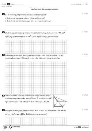 Sprawdzian Z Matematyki DLA KL. Czwartych - CAŁOROCZNY SPRAWDZIAN Z