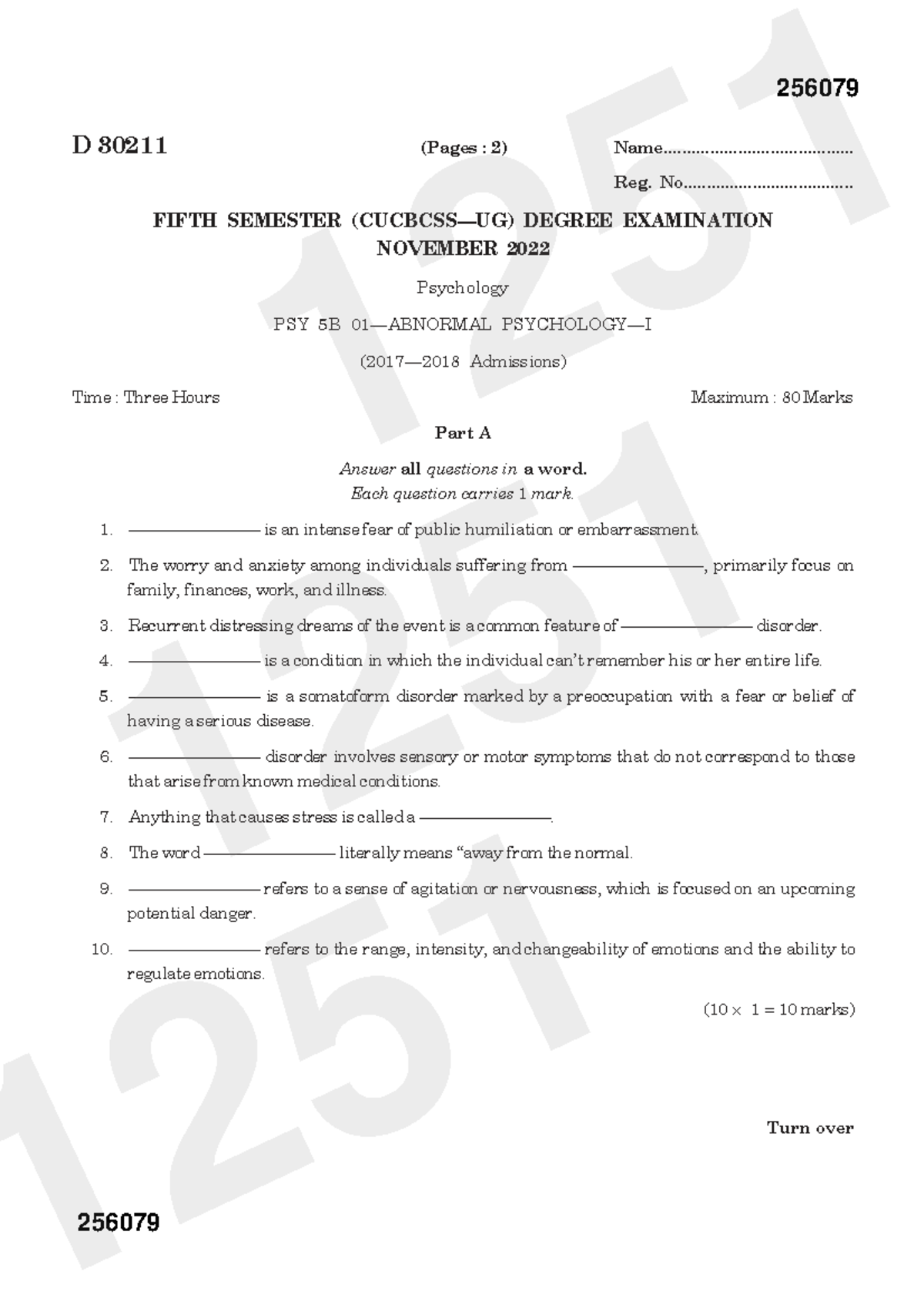 PSY 5B Abnormal Psychology-I Final Exam Questions (Nov 2022) - Studocu