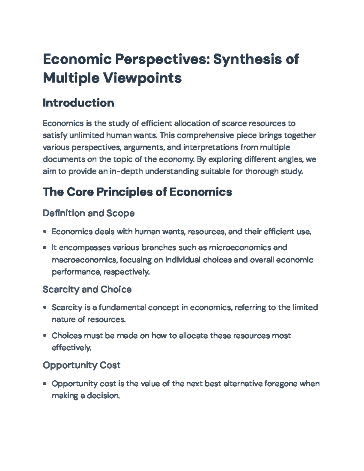 Economic Perspectives: Comprehensive Synthesis of Economic Principles ...