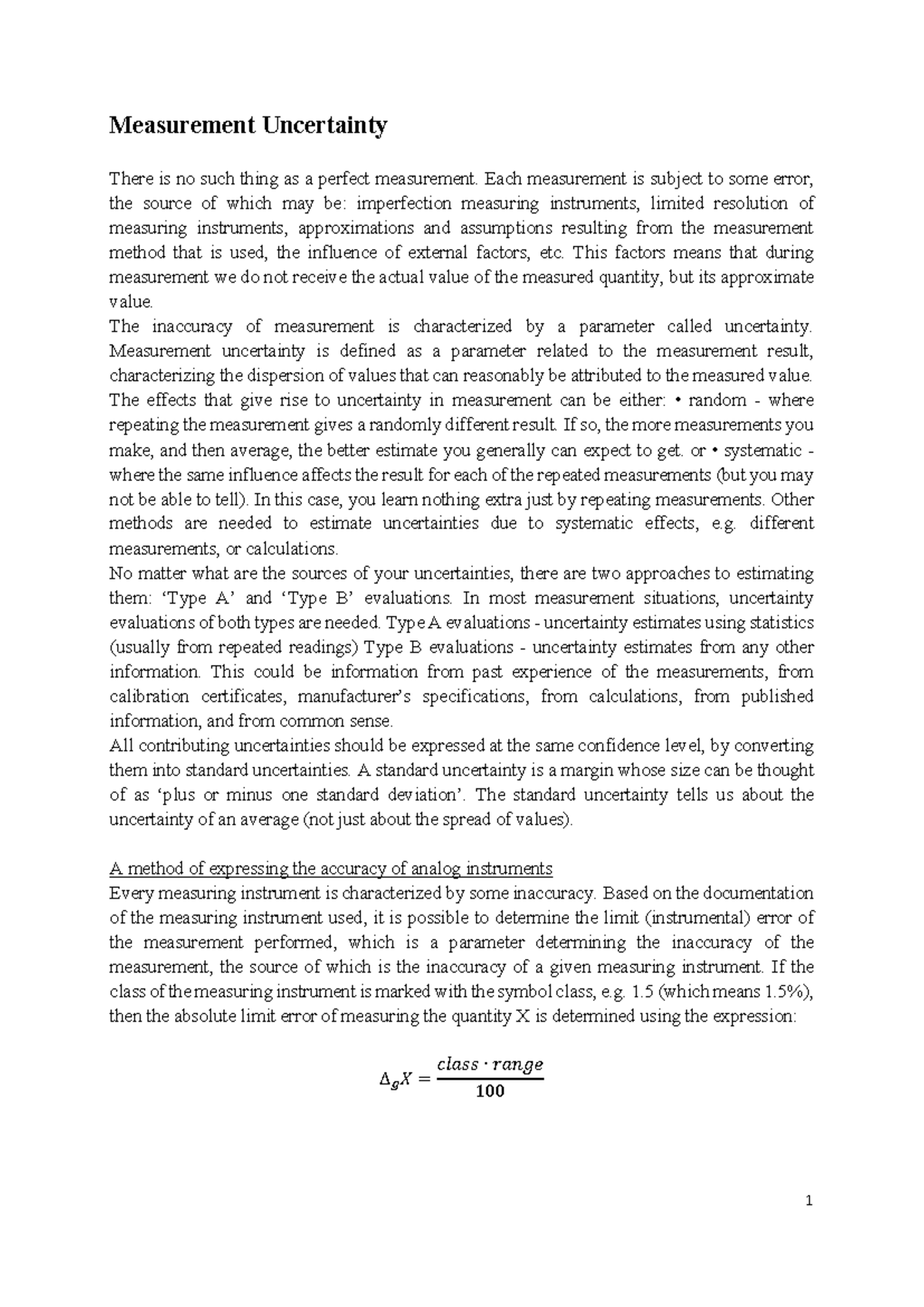Measurement Uncertainty: Understanding Errors and Evaluations - Studocu