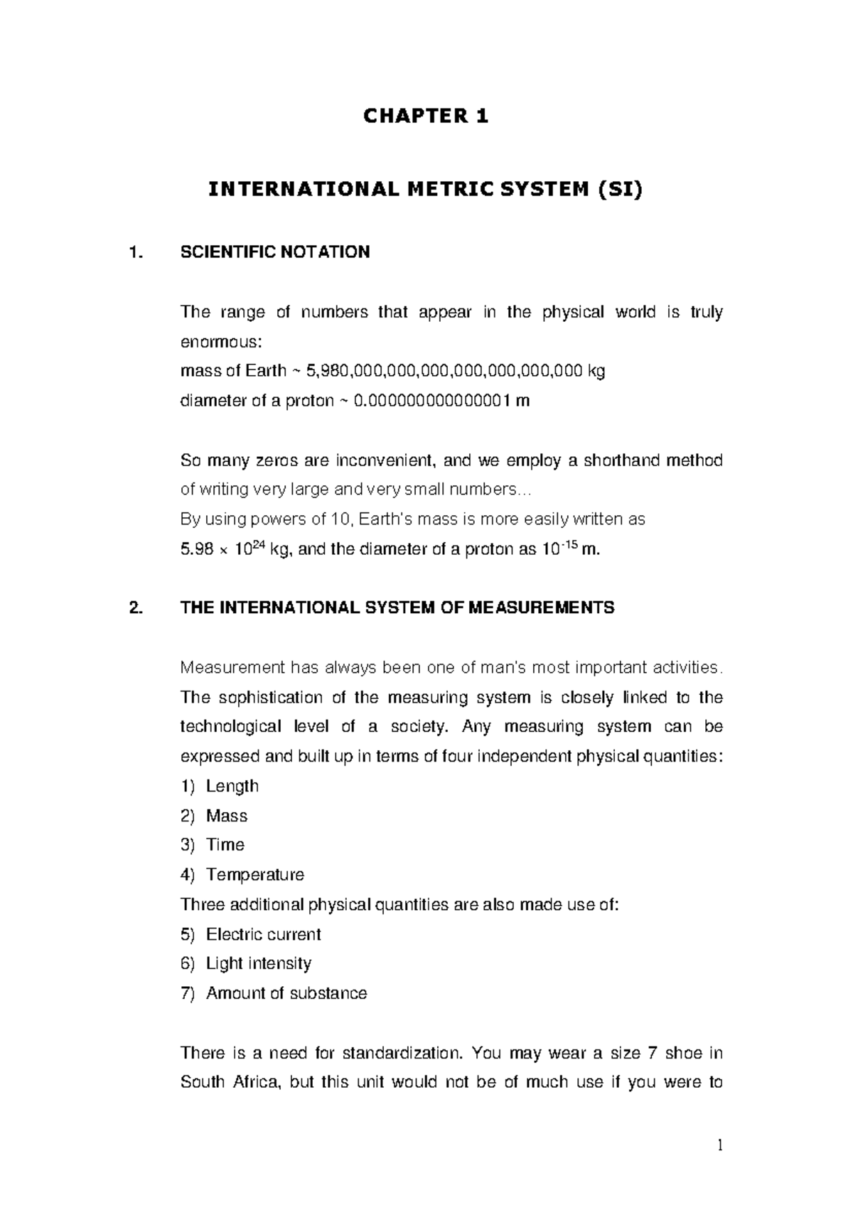 CHAPTER 1: INTERNATIONAL METRIC SYSTEM (SI) NOTES - Studocu