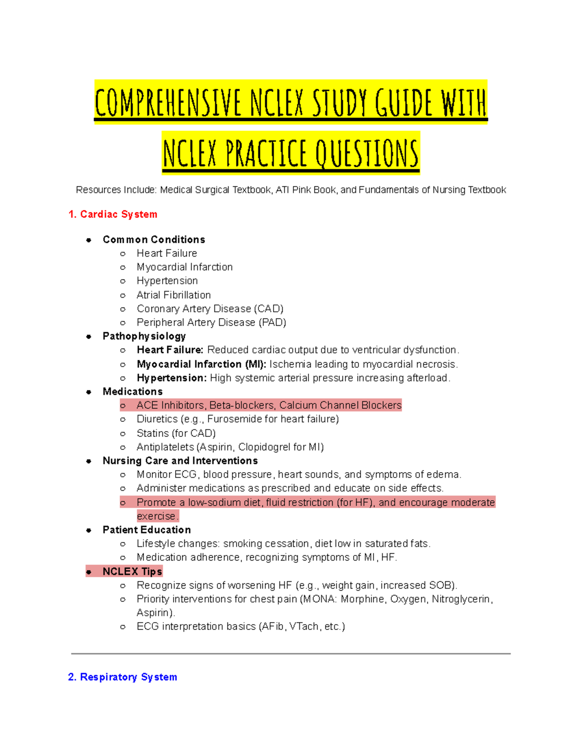 Comprehensive Nclex Study Guide WITH Nclex Practice Questions ...
